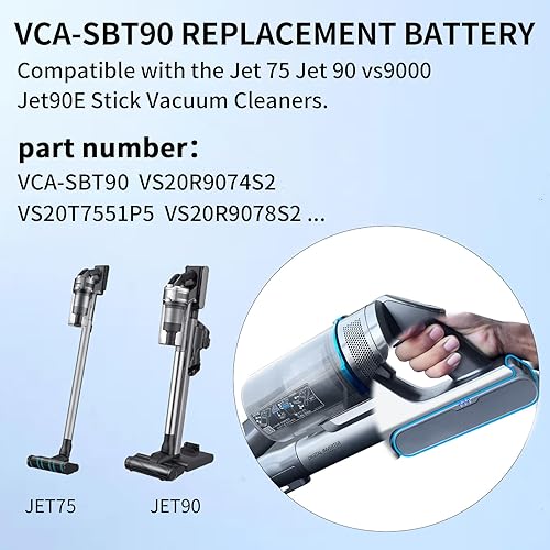 Miniatura 4 de CBQ Batería de repuesto de 4000 mAh para Samsung Jet90 90+ Jet75/Jet75 Pet VS9000, batería de repuesto para aspiradoras inalámbricas, compatible con