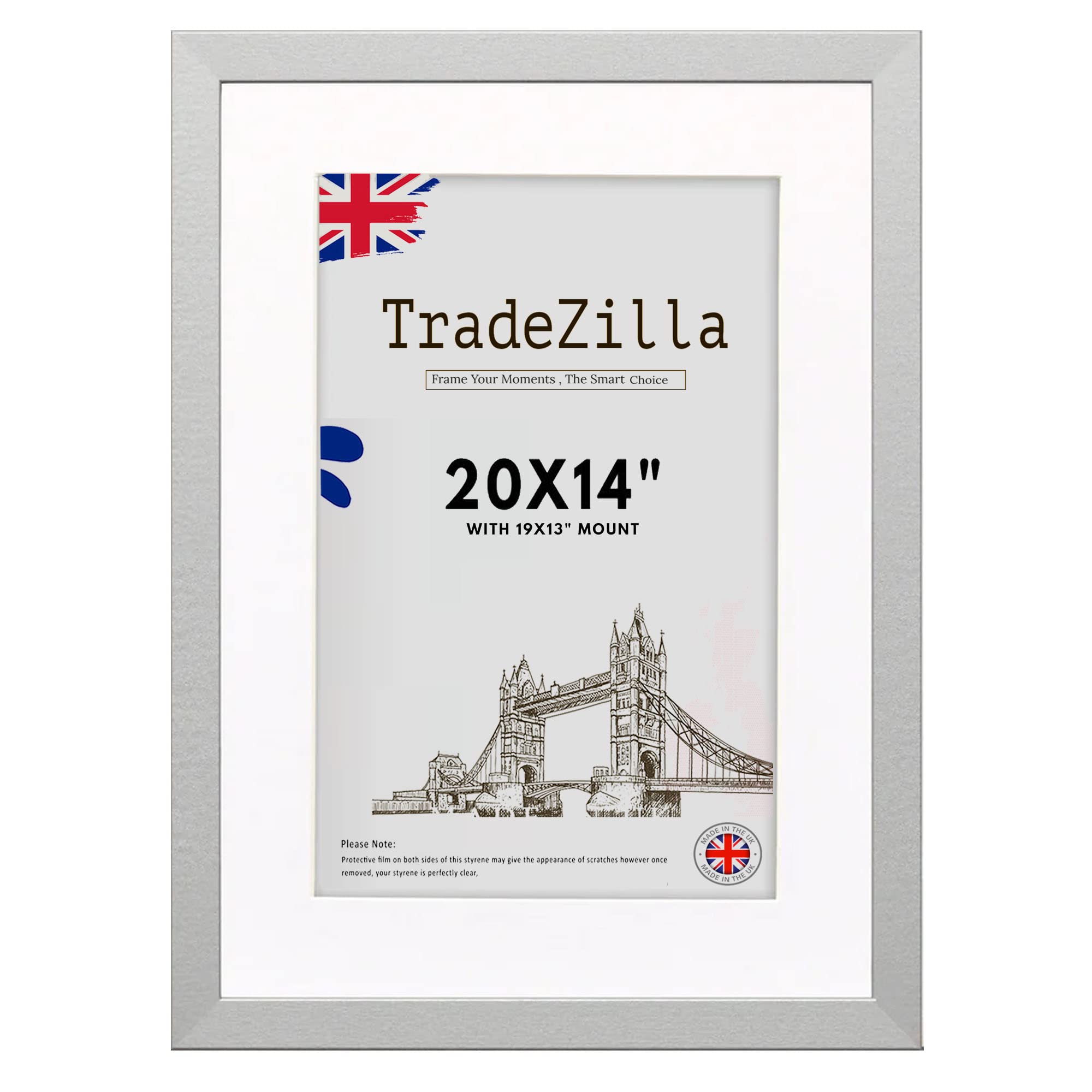 Tradezilla Silver Elegant 20X14” Picture Frames With Mount 19X13” Tabletop Or Wall Poster Frame For Homes And Offices Display Good For Diploma Certificate (Silver)