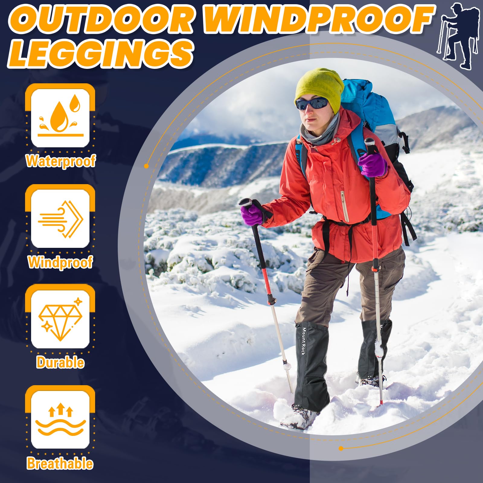 CIYIN Ghette da Escursionismo, Ghette per Gambe Impermeabili Oxford 600D, Regolabili Ghette Traspiranti per Unisex con Cinturino per Piedi in TPU, per Caccia,Escursionismo, Alpinismo, Sci