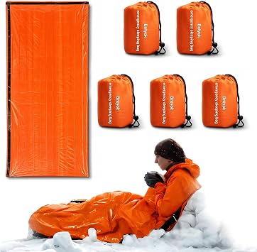 5 Pack Emergency Sleeping Bag Survival Bag, Waterproof Thermal Bivy Sack, 83.6"x35.8" Lightweight Emergency Blanket for Camping Hiking Outdoor Prep