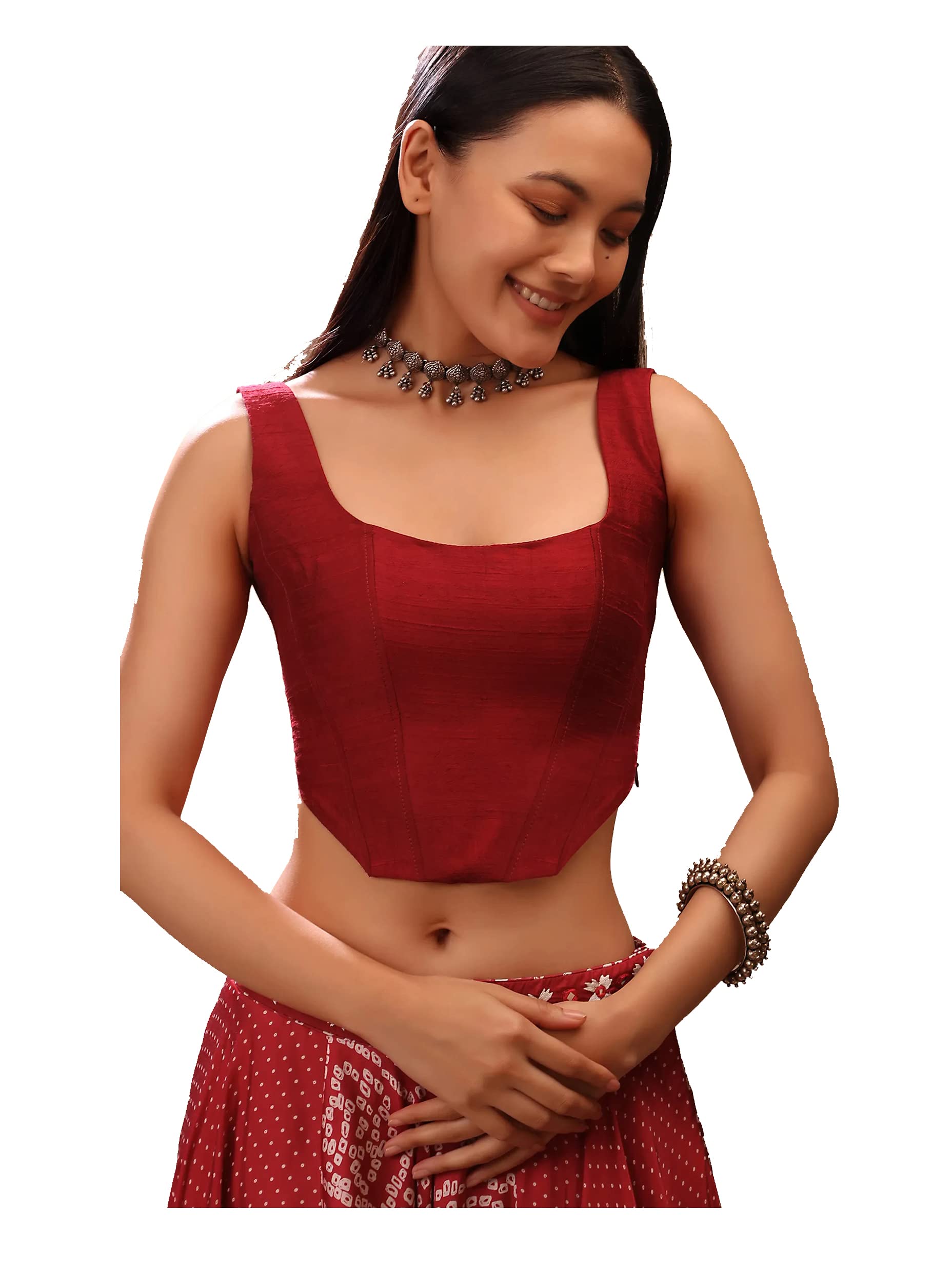 Women's Readymade Banglori Silk Black Blouse For Sarees Indian Designer Bollywood Padded Stitched Choli Crop Top, Black 1, Medium-612178