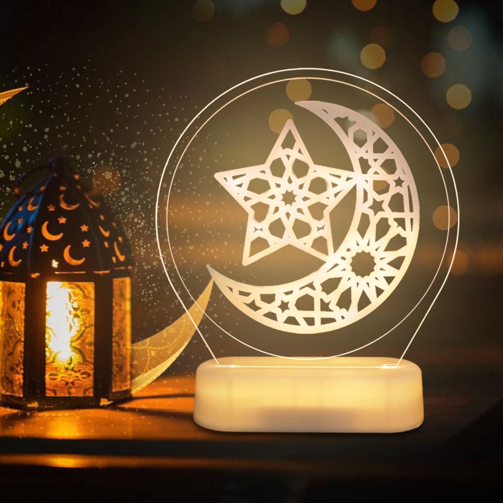 Luci A LED A Forma Di Lanterna Per Ramadan – Filo 2m Con 20 Luci, Impermeabile, A Batteria, Per Decorazioni Di Feste E Casa (design Dorato)