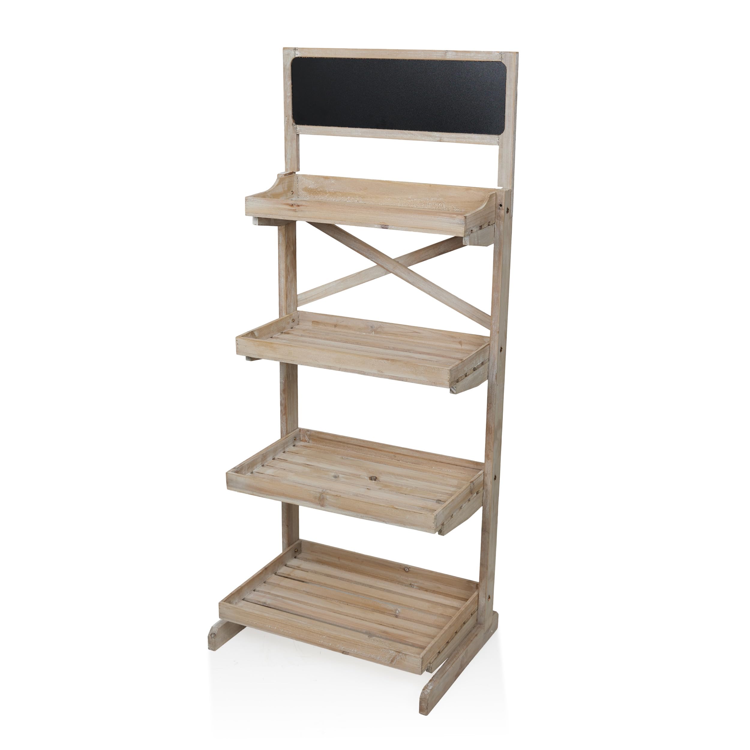 Alpine Corporation MBB164 Wood 4-Tier Storage Organizer with Chalkboard, Rustic Wooden Display Rack for Books, Plants, Decor