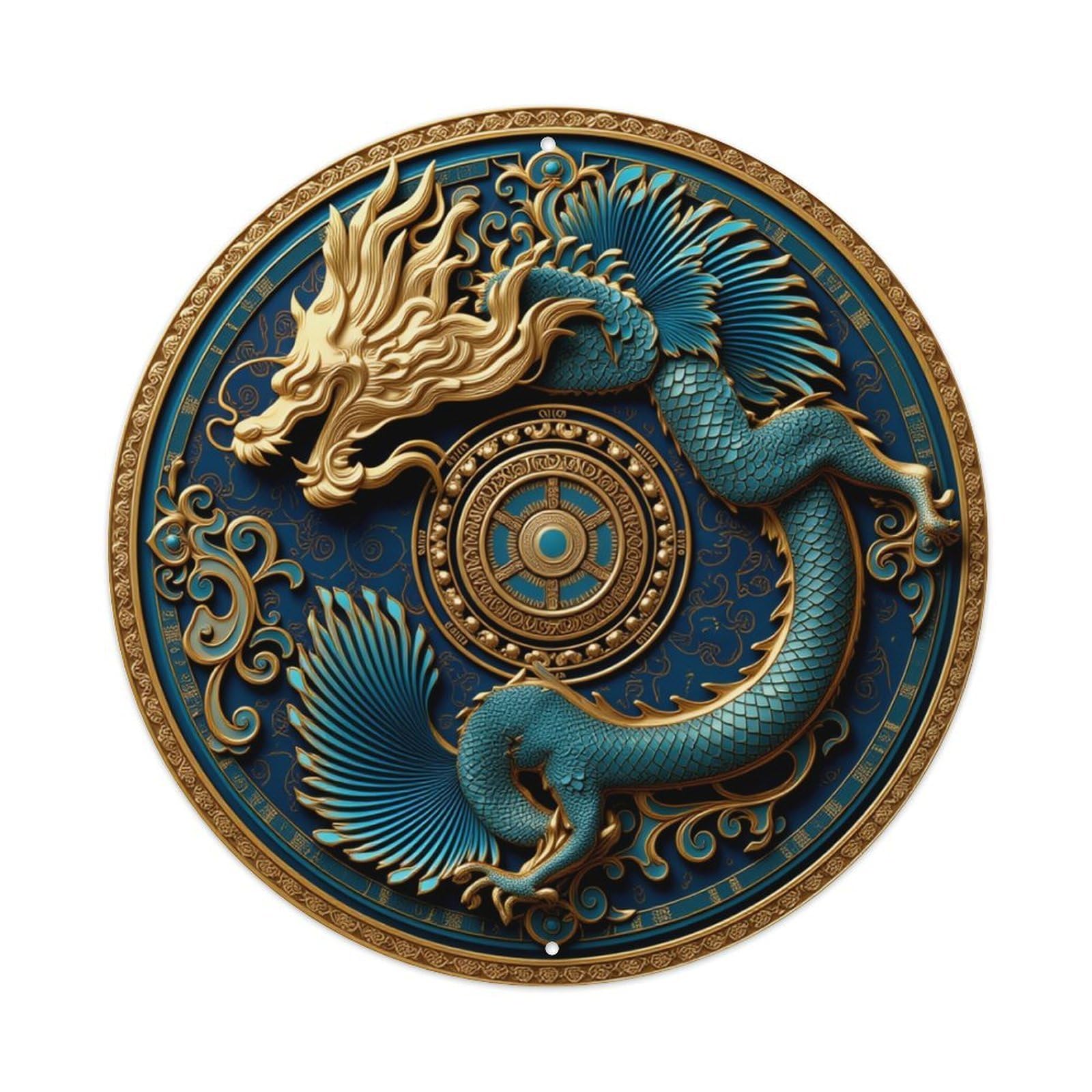Dragon Emblem Circular Design Art Round Tin Sign Retro Metal Sign for Cafe Bar Pub Home Game Room Gym Club Wall Decoration Vintage Metal Poster 8x8 Inch