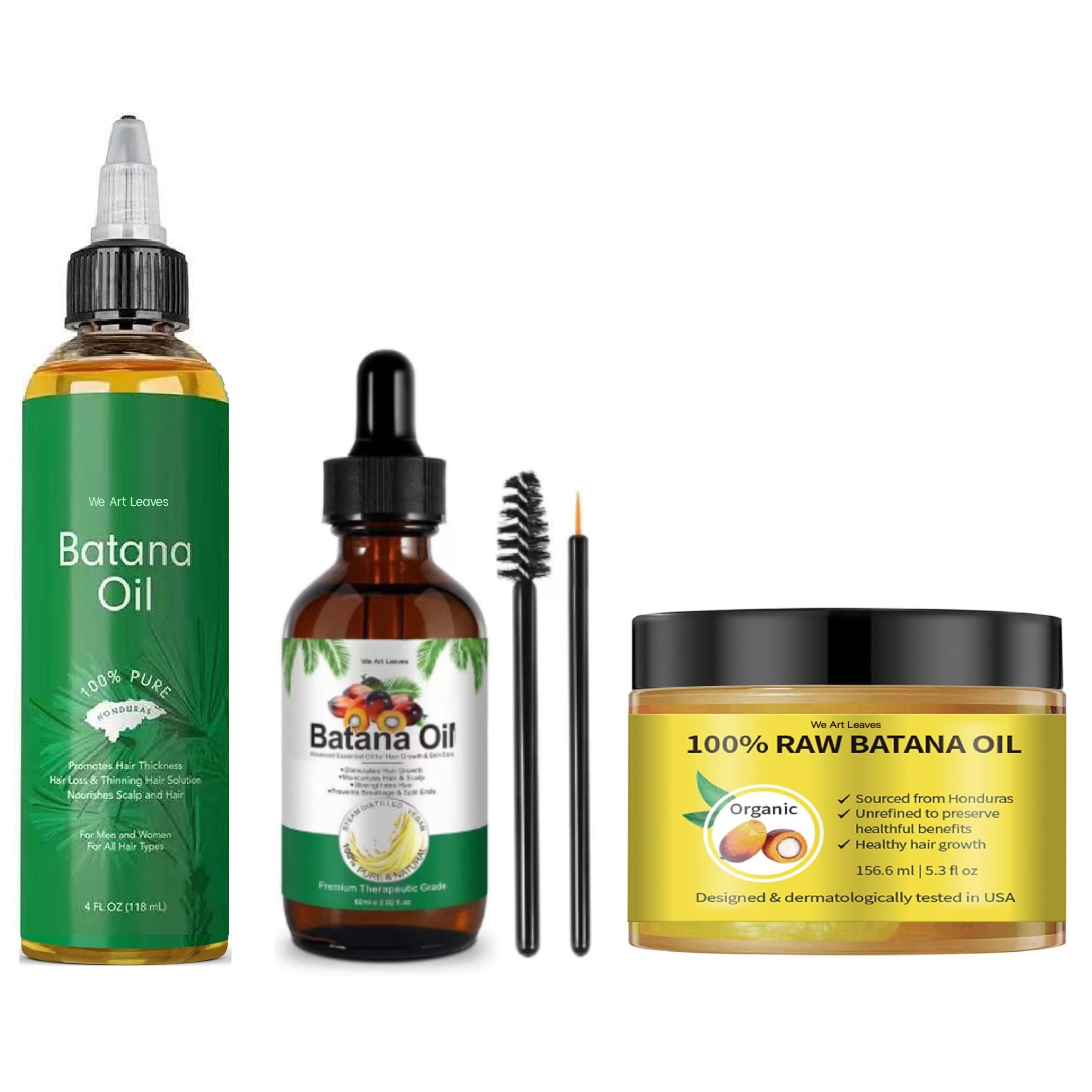 Pack of 3 Batana Oil for Hair Growth Dr Sebi, 156ml, 118ml and 60ml Organic Honduras Batana Oil