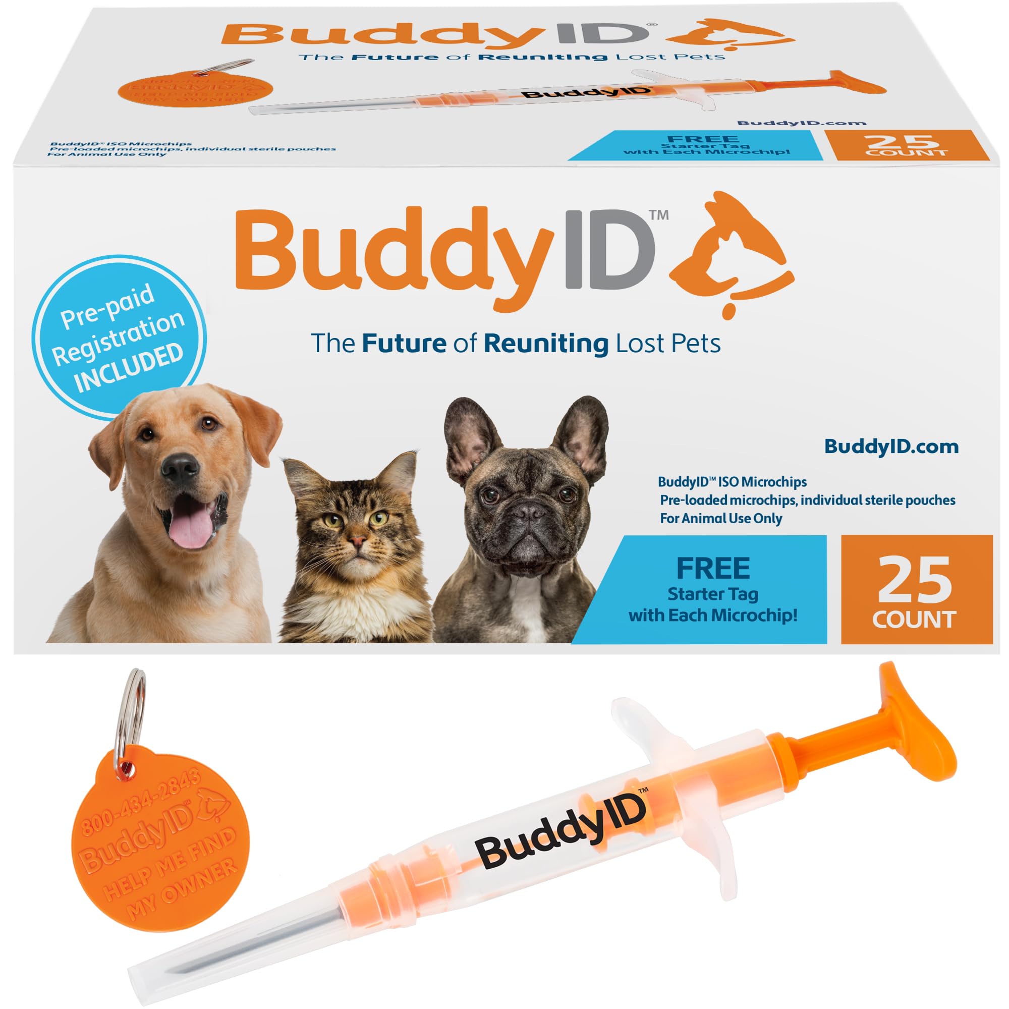 Pet Supplies : BuddyID ISO Pet Mini Microchip with Lifetime