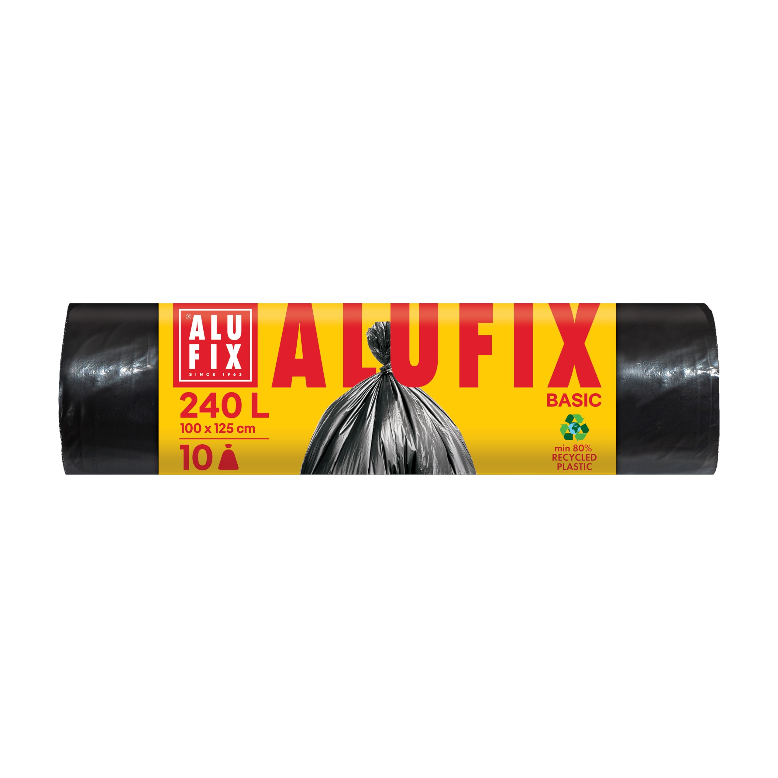 Bolsas de basura ALUFIX Economy/Basic HDPE/ 240l - 10 bolsas de basura - 1 rollo/ 20 μm/Negras/ 100 × 125cm/ Residuos domésticos - Oficina