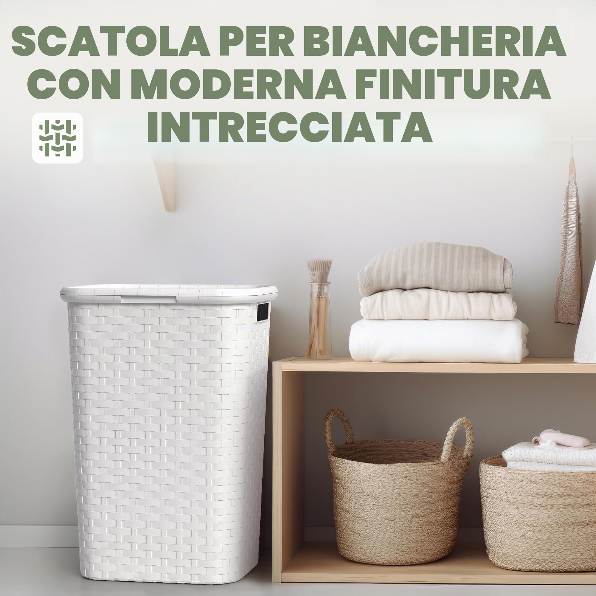 Spetebo - Cesto per la biancheria, effetto vimini, cesto per la lavanderia, 65 l, colore bianco