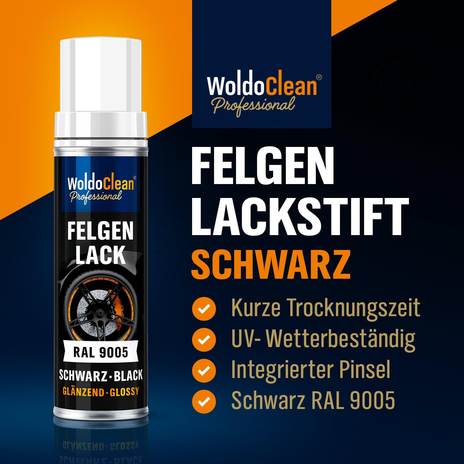 WoldoClean Peinture Jante Noir Brillant (12ml) - Stylo Retouche pour Jantes Alu et Anti-Rayures