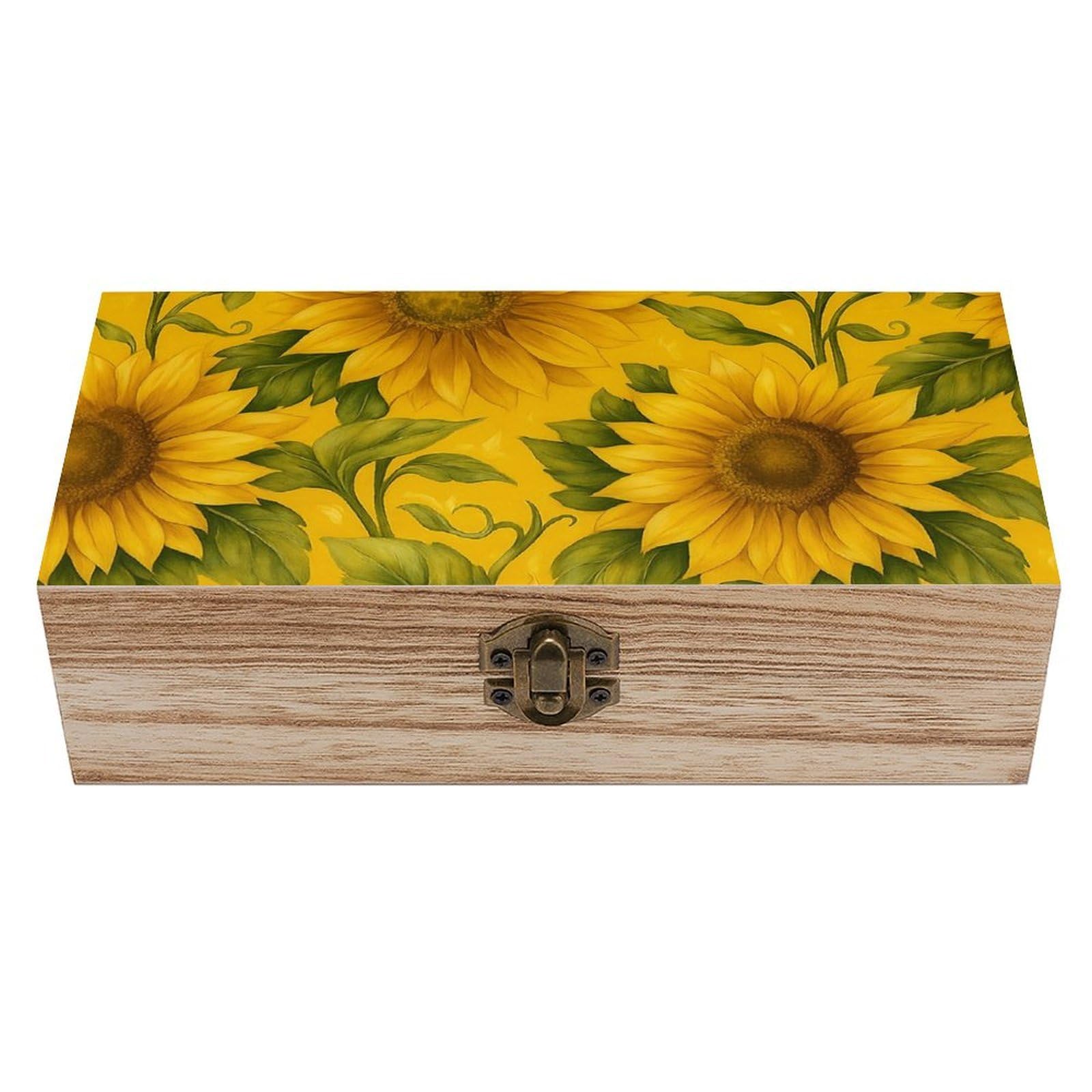 SMAZDFXX Golden Sunflowers Wooden Storage Box Multipurpose Decorative Box for Jewelry Photo Home Decor