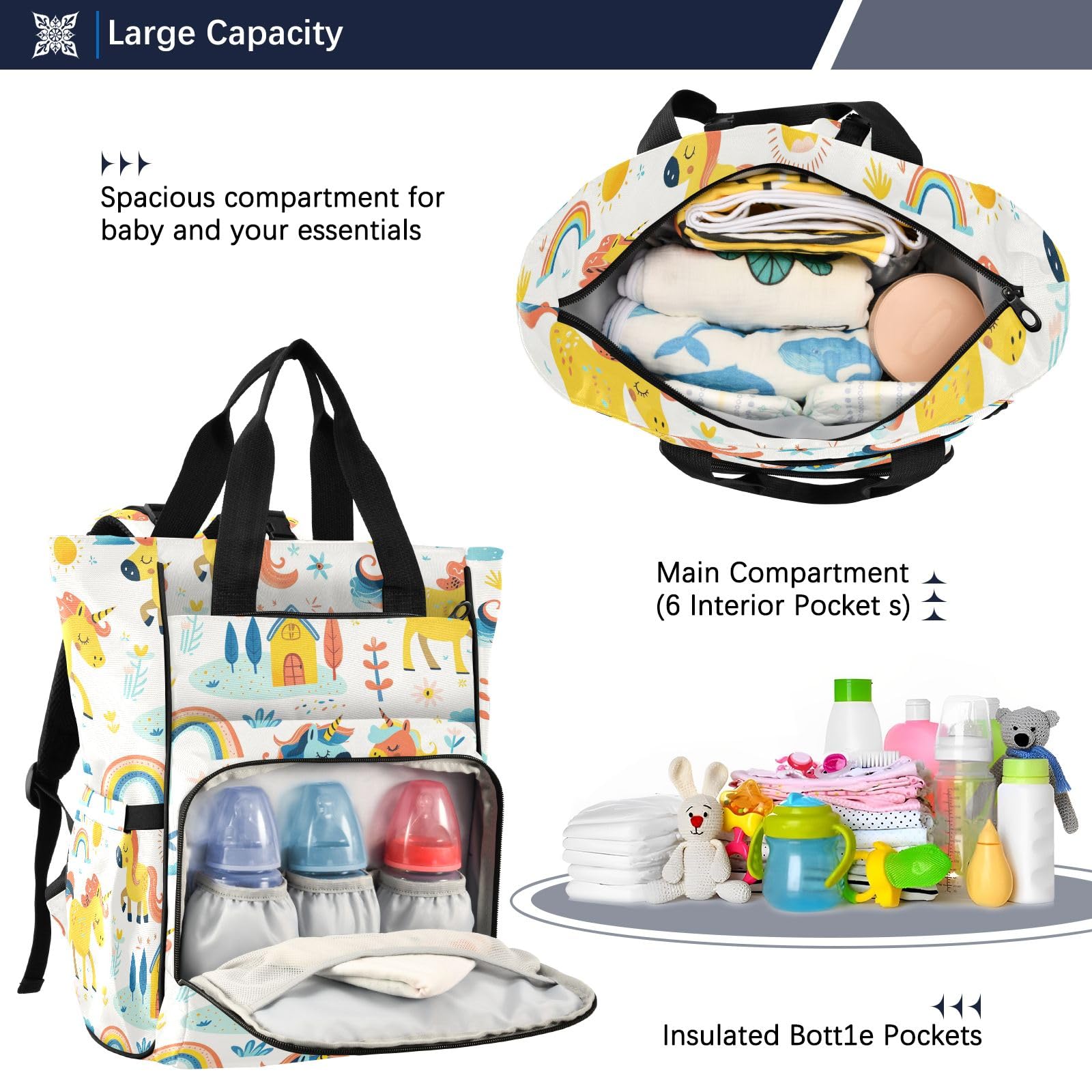 Mnsruu House Rainbow Horse Baby Diaper Bag Zaino Grande Borsa Impermeabile Viaggio Pannolino Borse per Mamme e Papà
