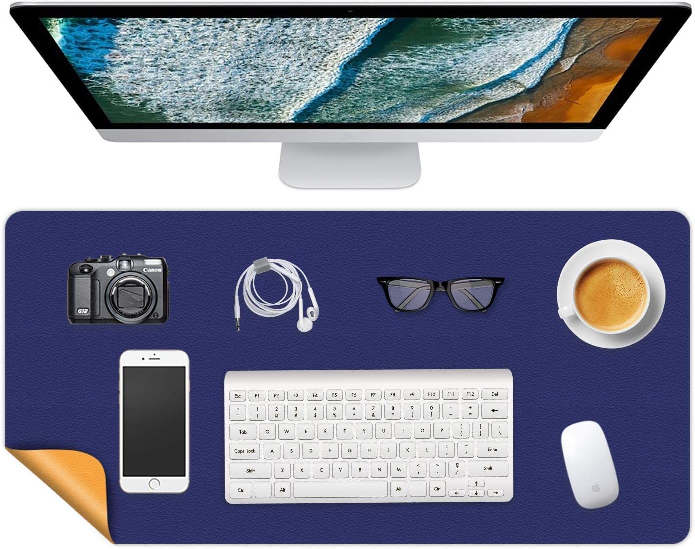 Writing Desk Mat Pad Waterproof Desk Blotter Protector 16 X 24 Inch Mouse Pad Non Slip Desktop Protector Easy Clean Table Cover Dual-Sided Mat for Work & Gaming, Office & Home (Cobalt Blue/Yellow) 16 X 24 Inches Cobalt Blue/Yellow