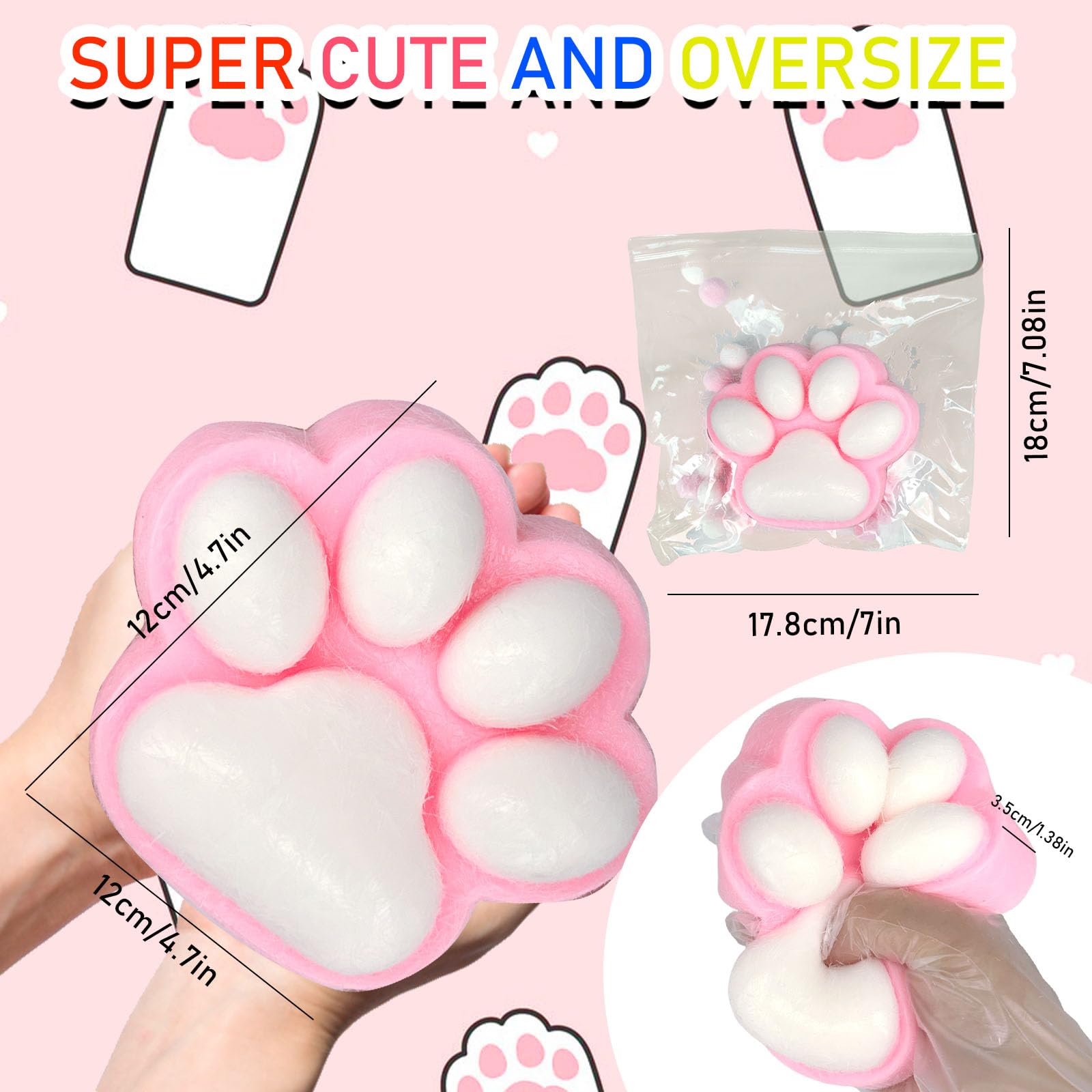 Squishy Kocie łapy, 1 Pcs Gniotka Zabawka do ściskania łapy Dużego Kota, Zabawka do ściskania Antystresowa, Fufu Squishie dla Dorosłych (Różowy XL)