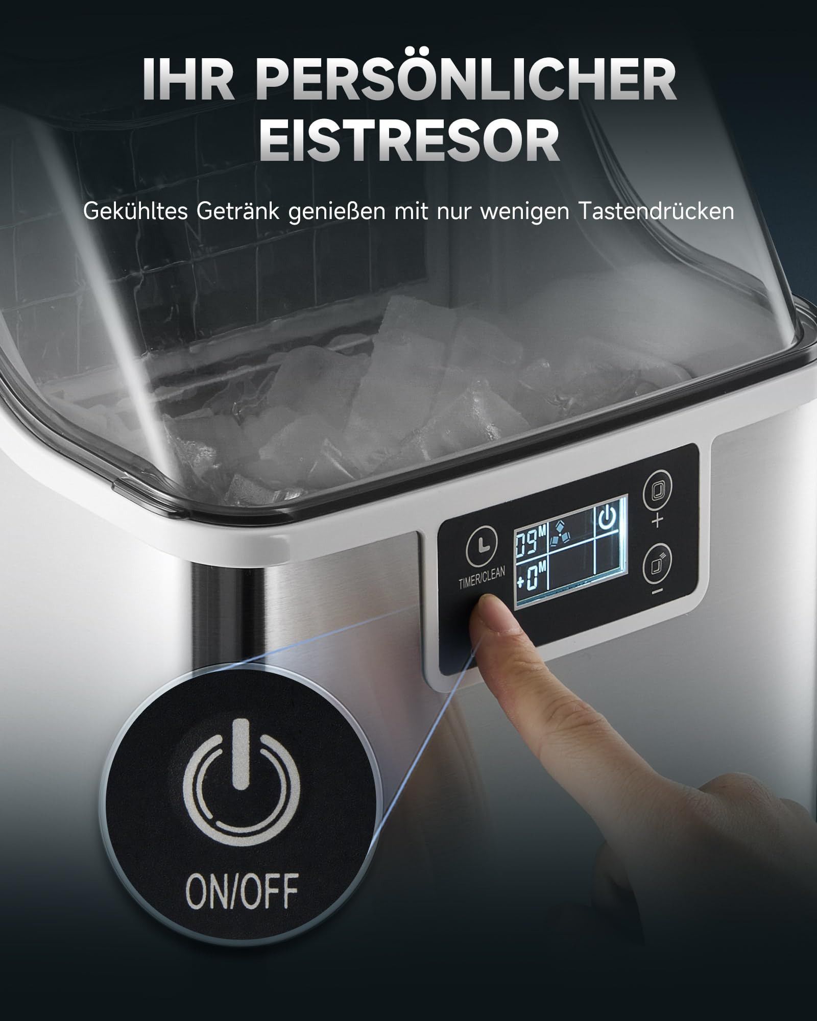 CO-Z Eiswürfelmaschine 22kg/24h, Edelstahl Eiswürfelbereiter mit Selbstreinigung, 24 Würfel in 11-20 Min, LCD-Display Eismaschine für Zuhause, Büro, Bar und Gastronomie