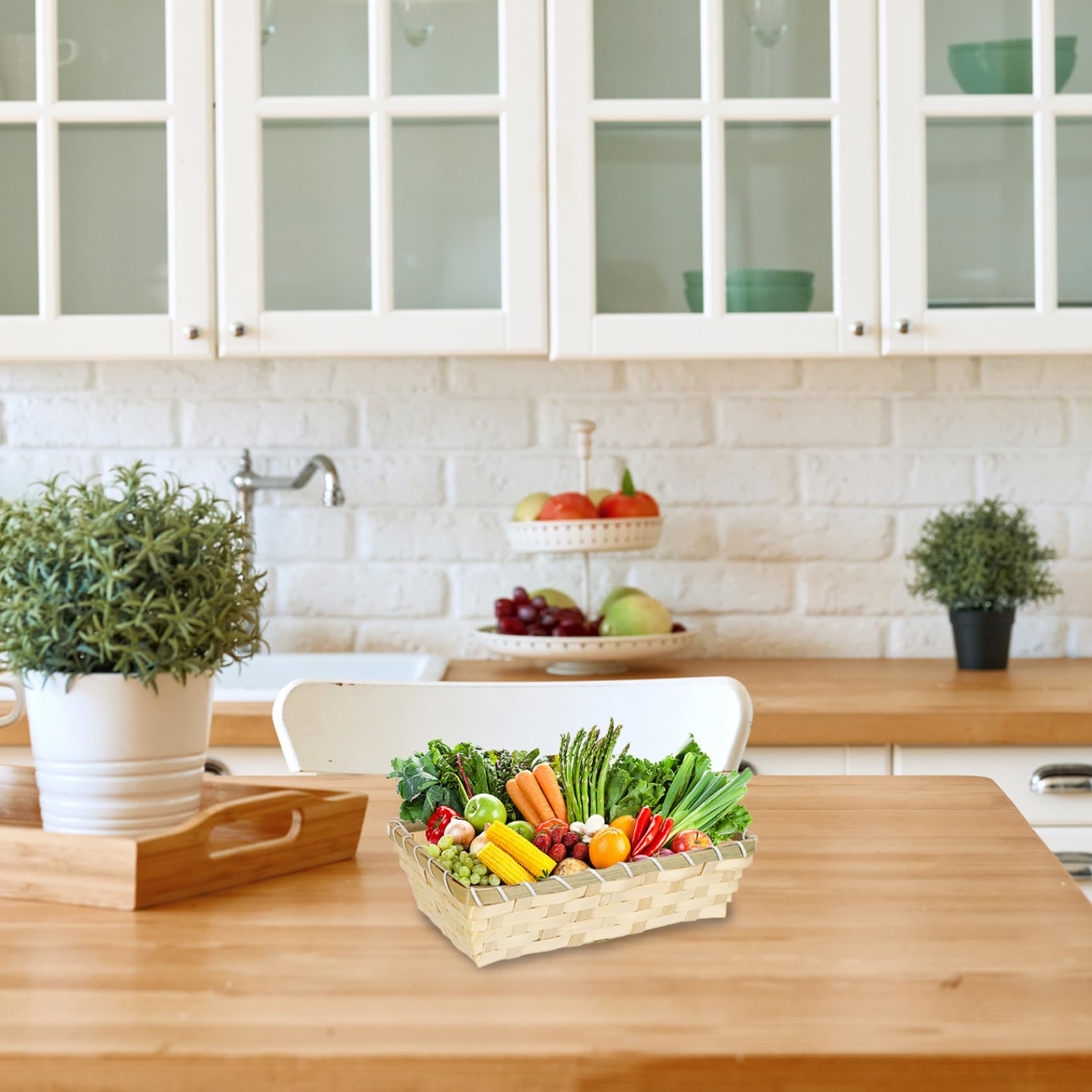 Cesta de cesta Cestas de regalo Cestas vacías para regalos Cesta vacía vacía 5 piezas 10.2x6.3x3 pulgadas Cesta de regalo tejida de bambú Cesta pequeña de frutas y verduras de escritorio
