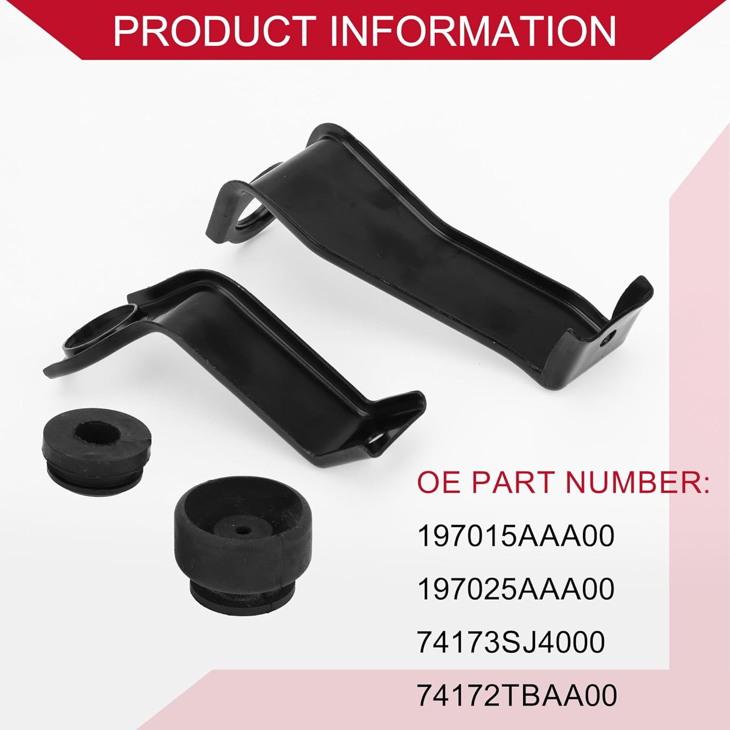 No.197015AAA00/197025AAA00 Intercooler Bracket Stay & Bushing Upper Lower for Honda Civic 2016-2021 / Left Right Car Radiator Shock Bracket / Durable Iron Rubber / 1 Set Black