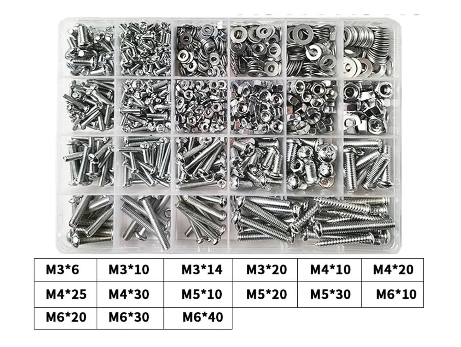 Genérico Juego de Surtido de Tornillos for máquina M3 M4 M5 M6 con Tuercas, Pernos y Arandelas, Caja de Kit de Tornillos, Tuercas y Arandelas de Cabeza Redonda(W Set,5 Boxes)