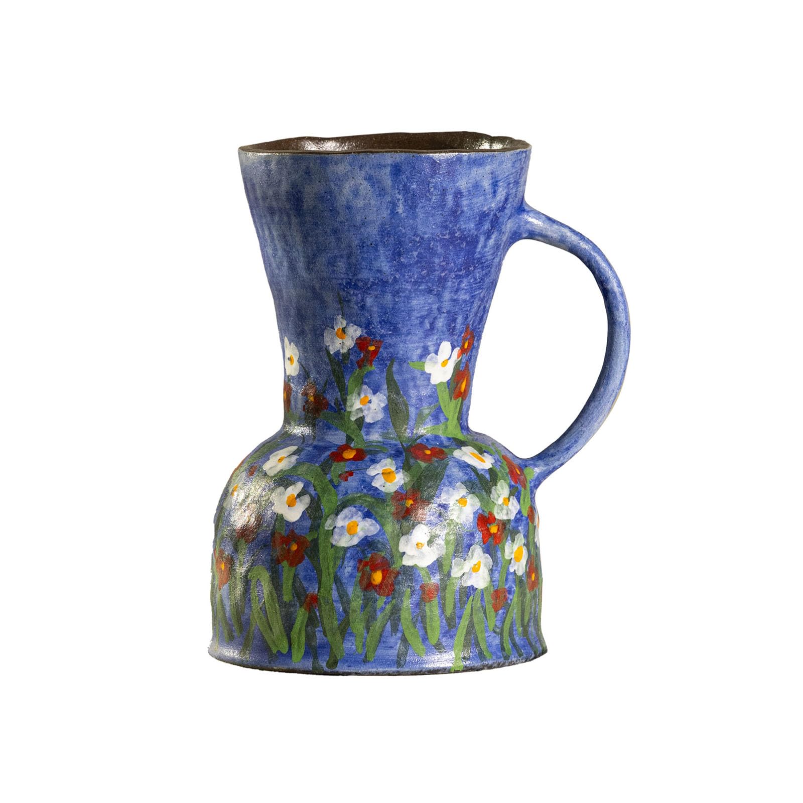 Nzzkoides Blue Hand-Painted Vase For Flowers, Cute Ceramic Vase With Handle, Ornament For Living Room, Bedroom, Study, Office, Coffee Shop(Size:14.5 * 14.5 * 23Cm,Color:blue)