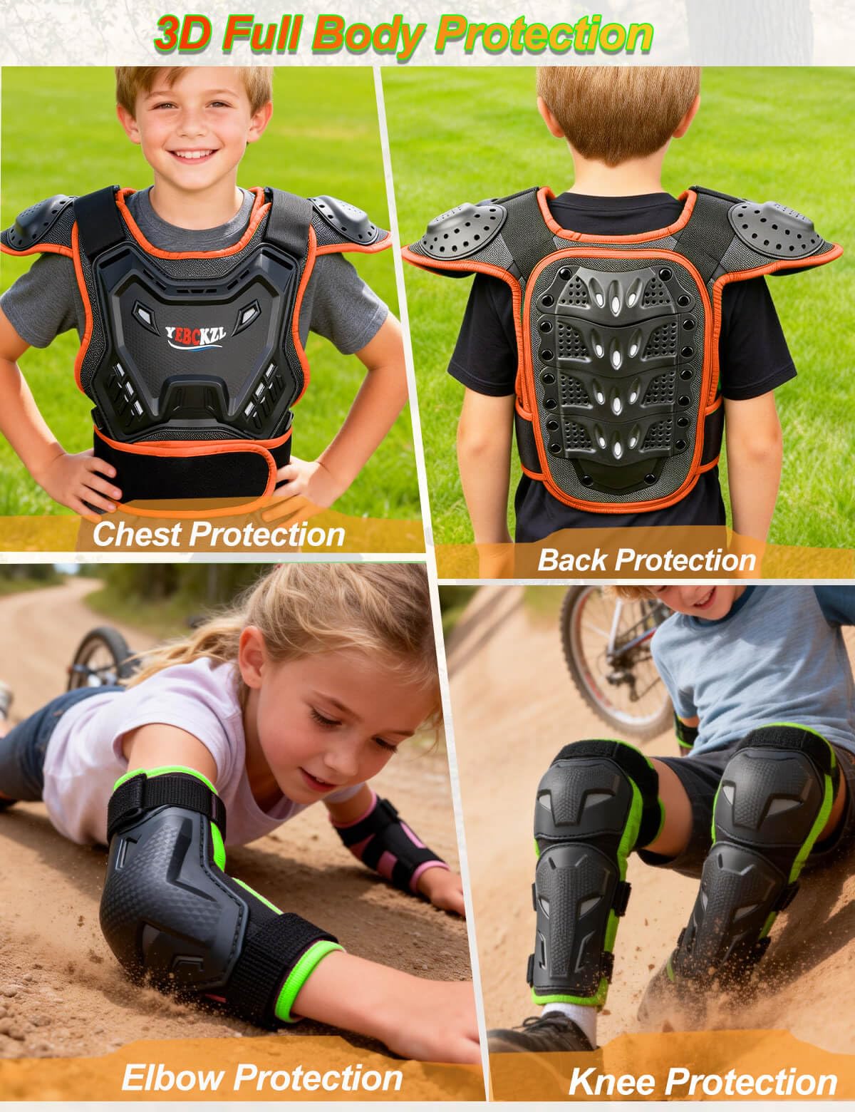Chaleco protector de motocicleta para niños y adolescentes, protección para montar en bicicleta de cross con rodilleras, juegos de rodilleras para MTB, ATV, conducción todoterreno
