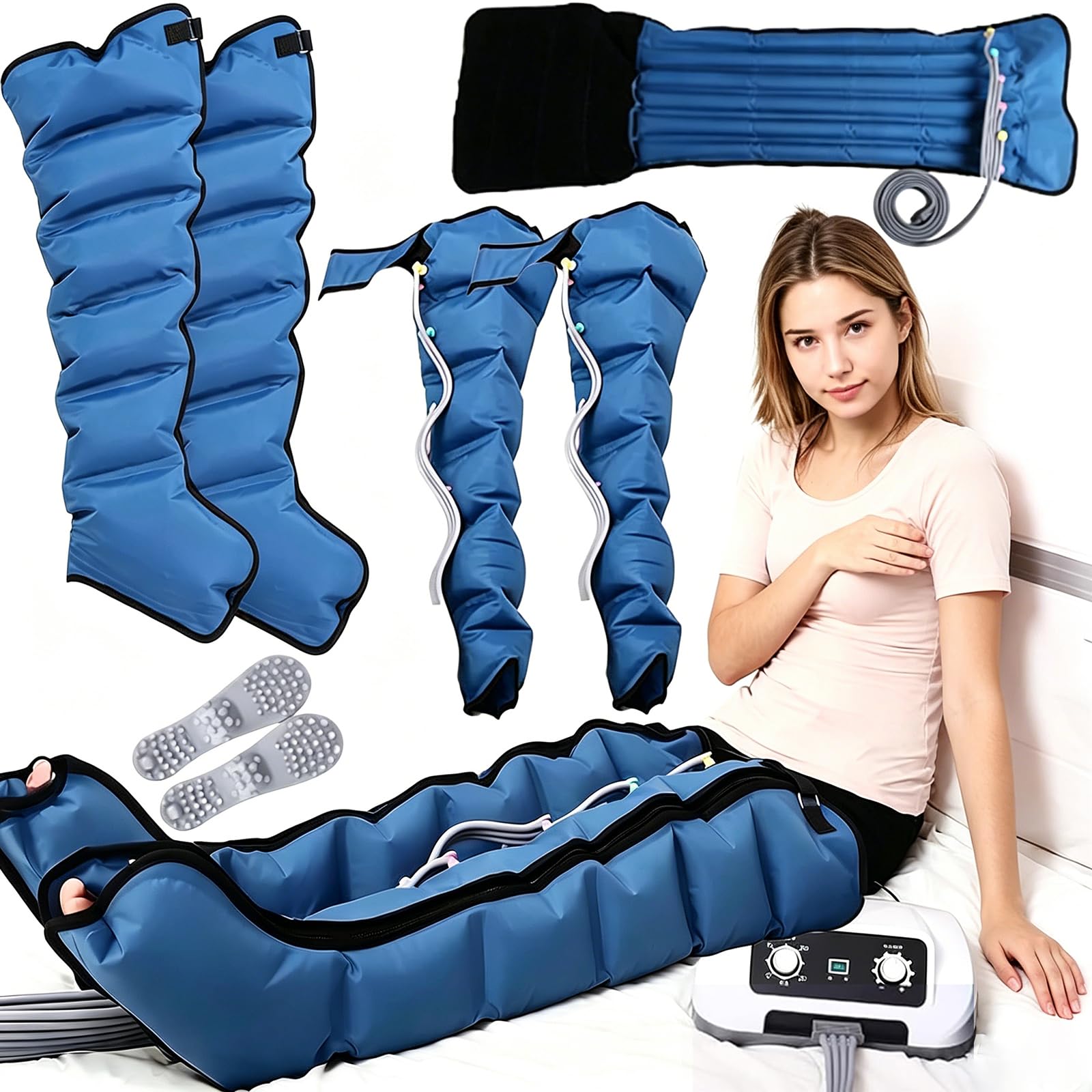 Pressoterapia per Casa, Linfodrenaggio Professionale | con 6 Camere D’Aria, 0-240 Mmhg Réglable, con Funzione di Cronometraggio, Massaggio Linfodrenante, Adatto Per Il Lipedema