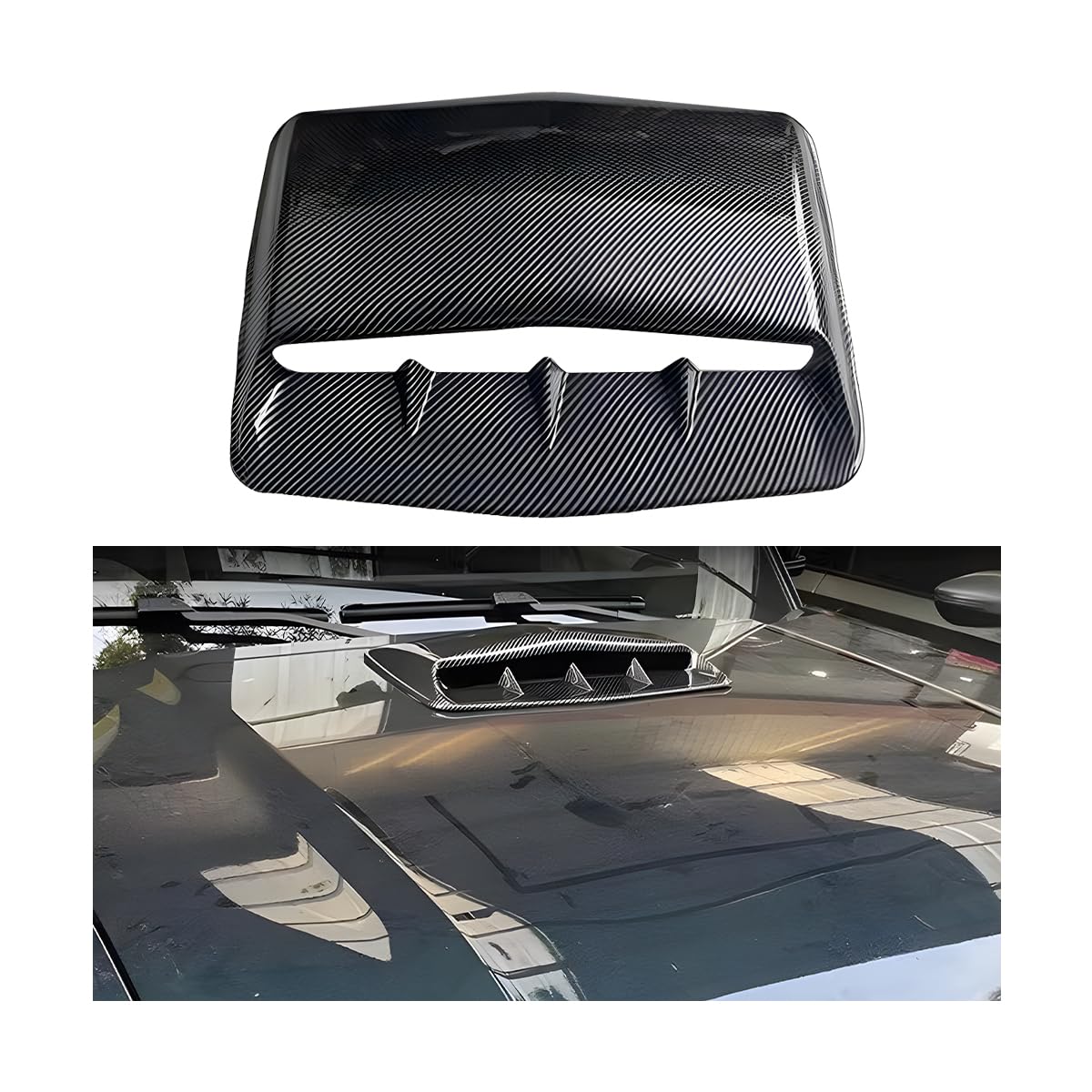 Car Hood Vents, Vehicle Scoop Turbo Bonnet Hood Air Flow Intake Cover, Automotive Exterior Decorative Engine Cooling Intake Vent Trim Accessories, Universal for SUV RV Truck (Carbon Fiber)