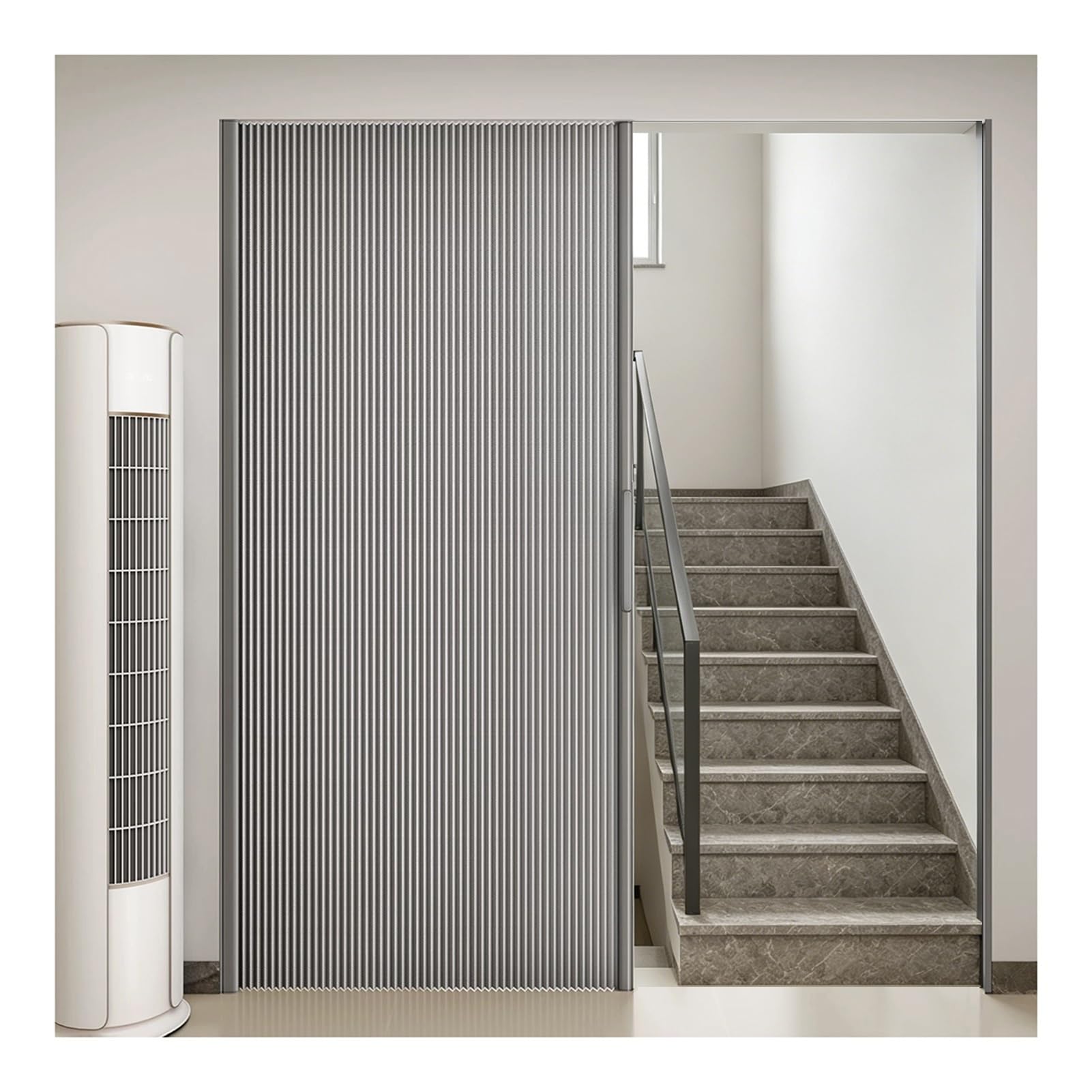 Kphymod Gray No Drill Folding Accordion Door For Staircase, No Bottom Rail Honeycomb Partition Curtain Door, Renter Friendly Privacy Screen Divider(,H 200Cm - W 160-210Cm)