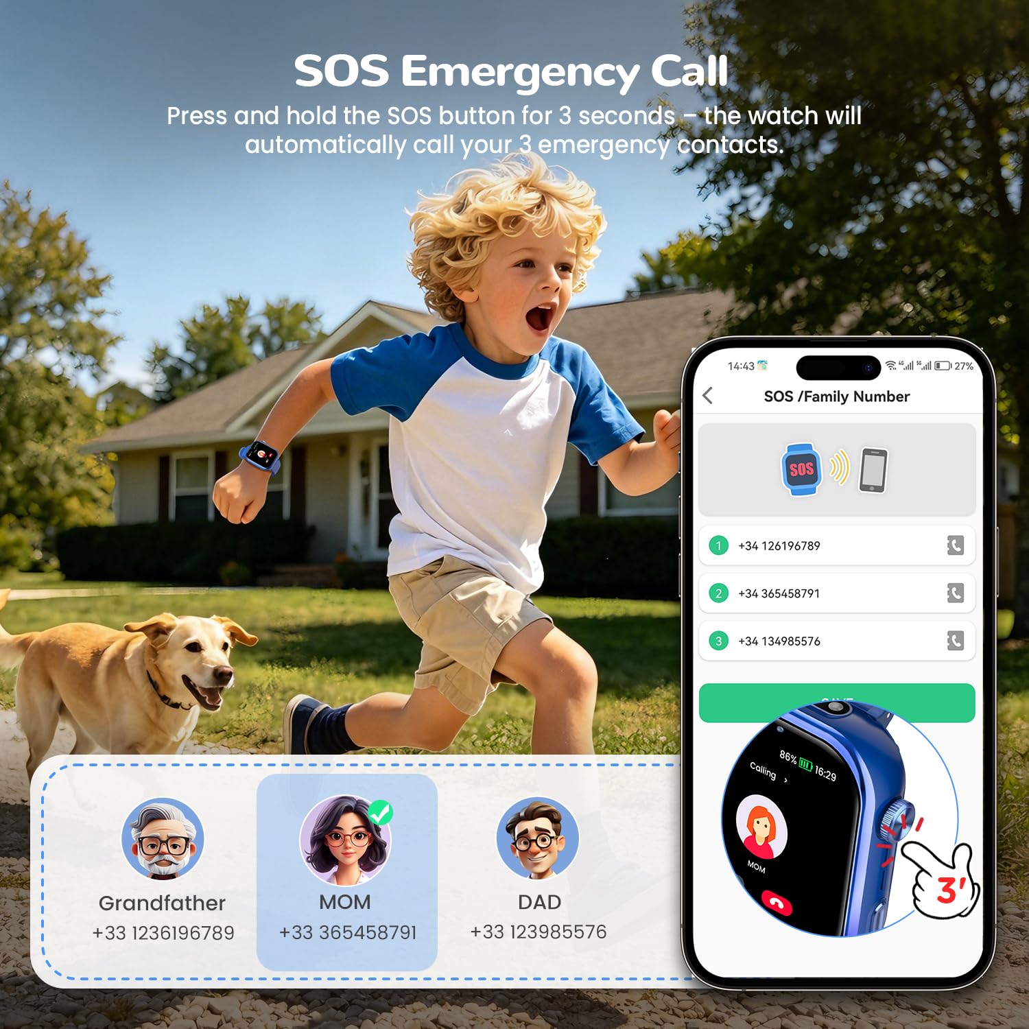 Smartwatch Kinder mit GPS und Telefon, SIM, Videoanrufe, SOS, Blau | Telefonanruf, Taschenlampe, Sprachchat, Schulmodu, Schlafmonitor, SMS, IP68, Wecker, Schrittzähler, Kinderuhr, Mädchen Jungen