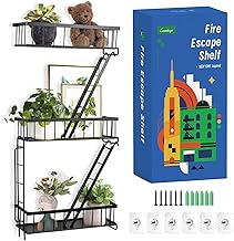 Fire Escape Wall Shelf - New York Decorative Ladder Shelf, Wall Art Floating Shelf Black Metal Shelves for Bedroom, Home Office Storage and Display (3-Tier)