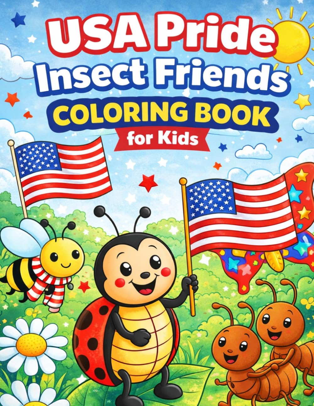 USA Pride Insect Friends Coloring Book for Kids: 50 Fun and Easy Patriotic Bug Adventures with Flags, Stars, and Smiling Garden Friends