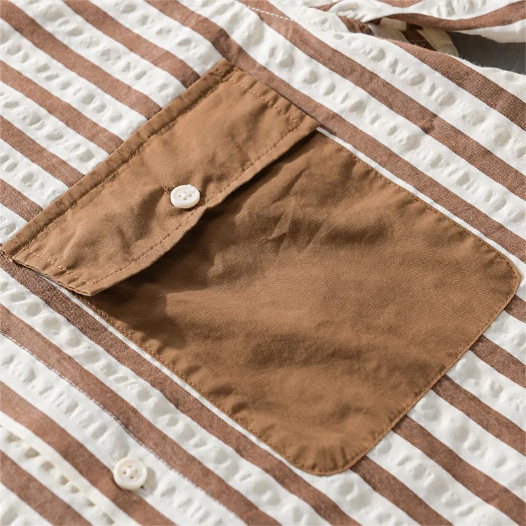 Camisa de verano para hombre, de manga corta, texturizada, a rayas, simple, básica, holgada, informal, para uso diario