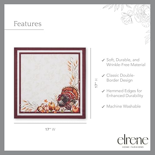 Miniatura 3 de Elrene Home Fashions Autumn Heritage - Servilletas diseñadas con pavo, juego de 4, 17 x 17 pulgadas