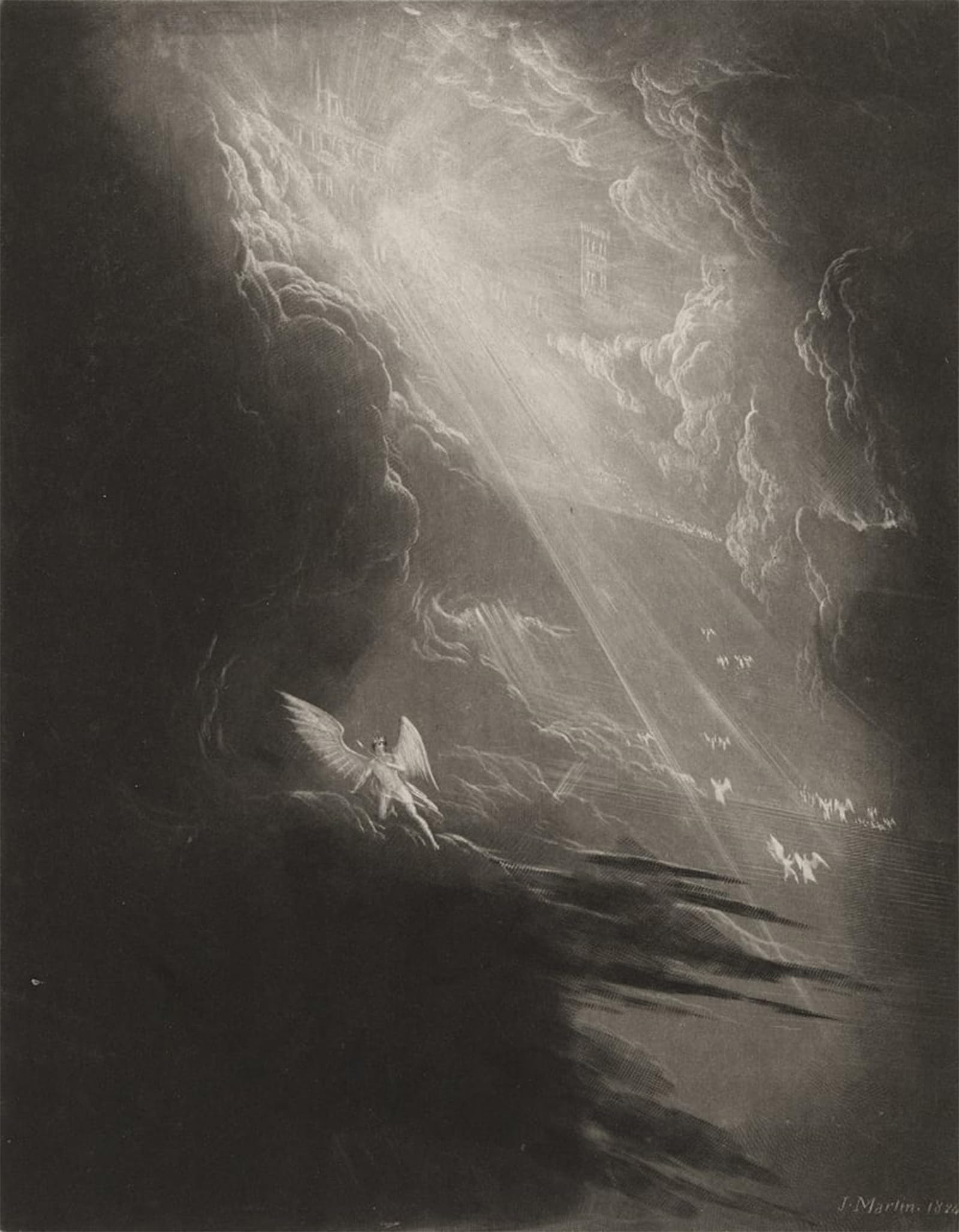 SERENDIPITP Vintage Picture Print on Canvas Wall Art Poster Satan Viewing the Ascent to Heaven by John Martins Artwork Print Poster for Wall Decor 60x90cm