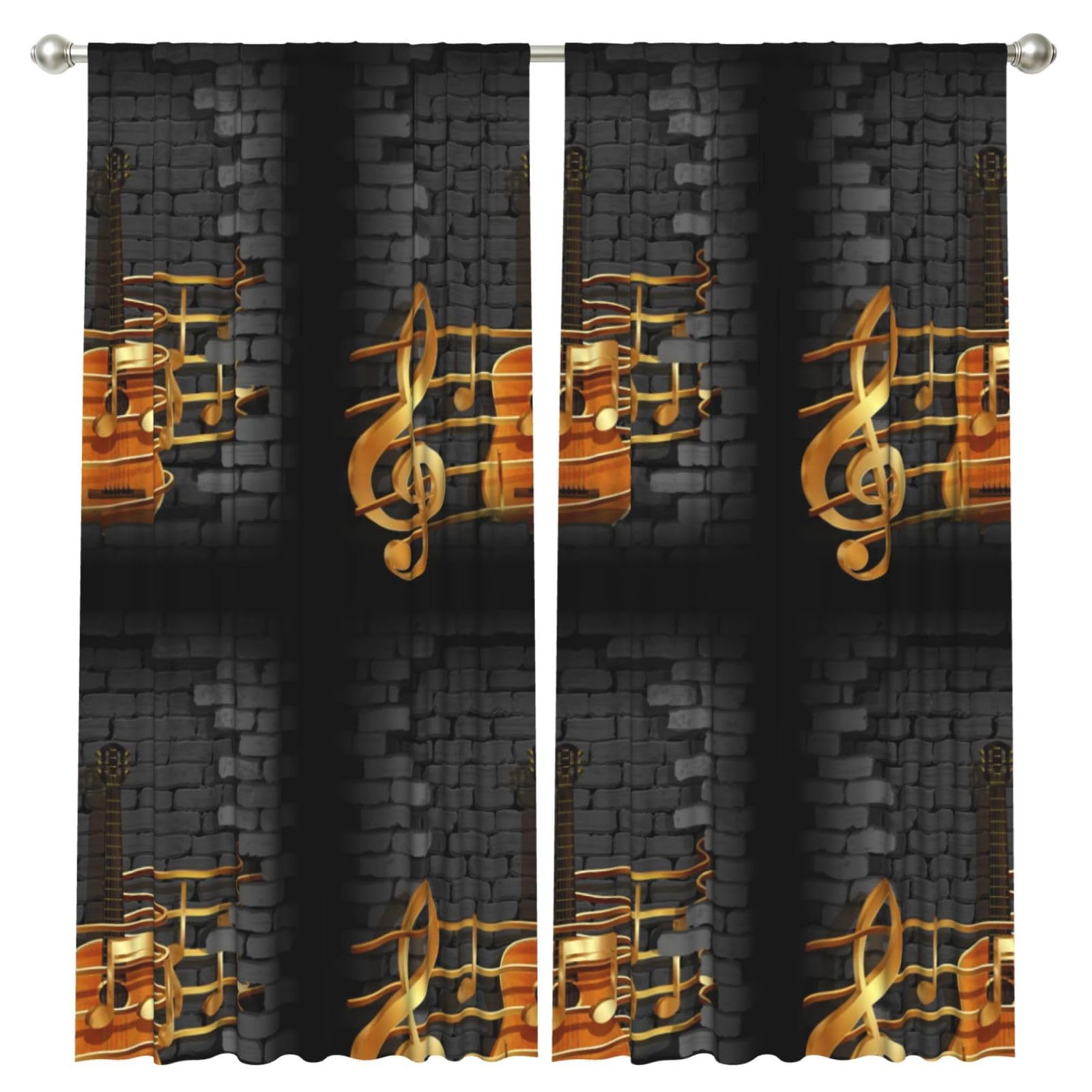 InOmak Note Guitar Printed, 2 Panels Window Curtains 52 x 84 Inch Blackout Curtains for Living Room Bedroom