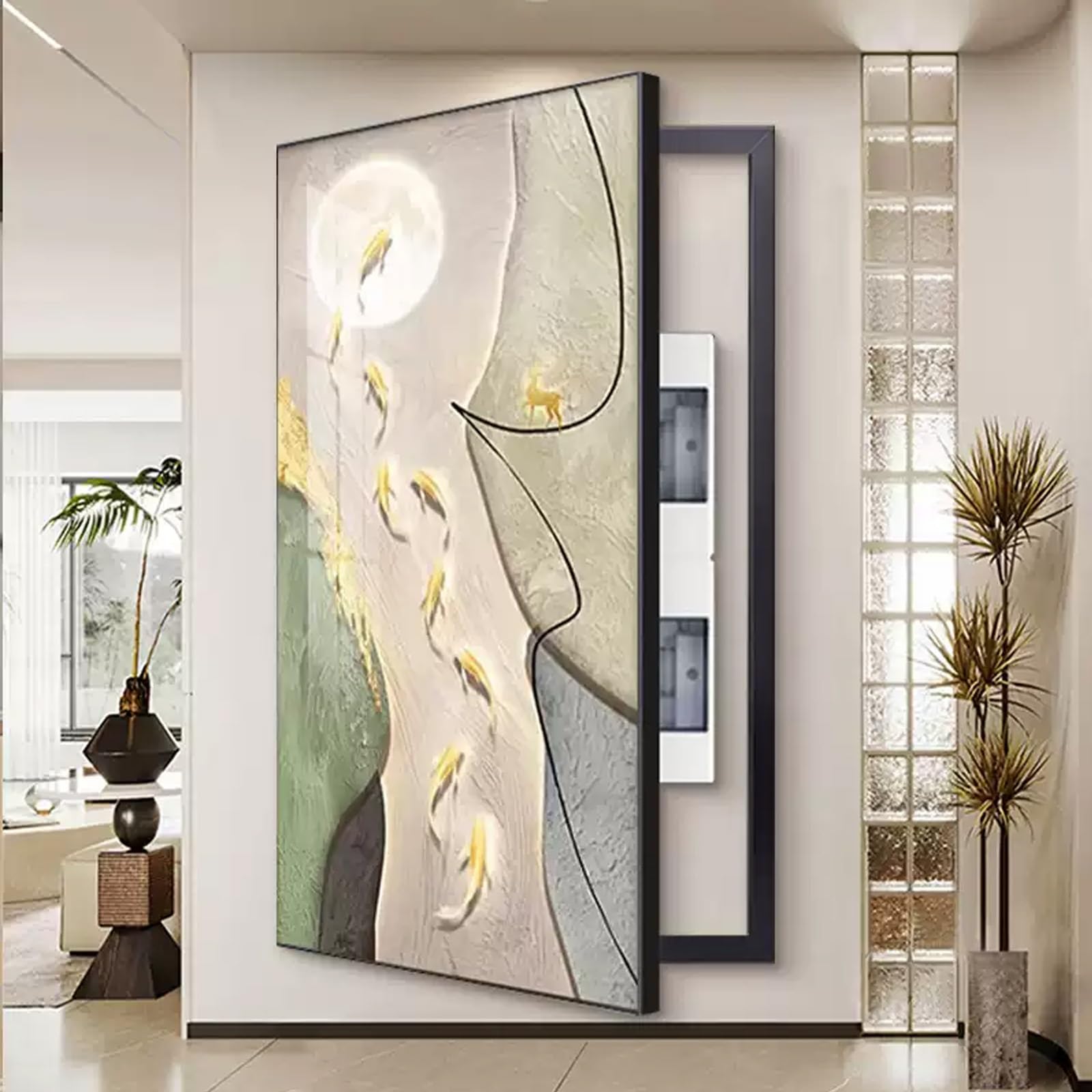 Tapa Cuadro Electrico Vertical, Cubre Cuadro Electrico, Tapa Contador Luz Decorativa,Simple Contadores Decoración Ocultar Pinturas para Salón, Pasillo(Black 2,70X140cm/27.6X55.1in)