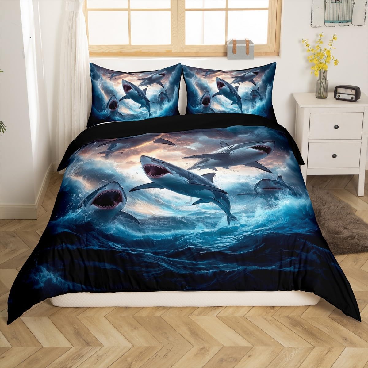 jejeloiu Ocean Bedding Set Toddler Size Kids Starfish Comforter Cover for Boys Girls Teens Azure Duvet Cover Breathable Soft Lightweight Microfiber,No Comforter