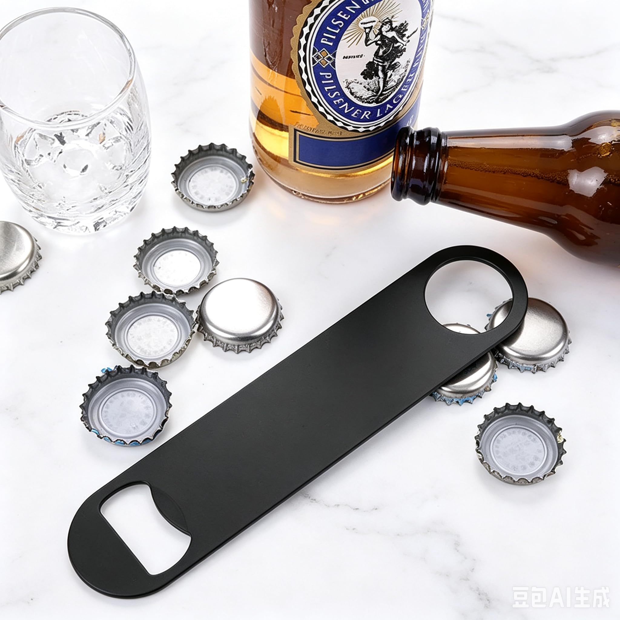 1pc Stainless Steel Flat Bottle Openers for Kitchen and Bar, Black | 7 Inch Flat Beer Bottle Opener, Key Bottle Opener for Beer Soda Beverage Caps, for Bars, Homes, and Outdoor Activities