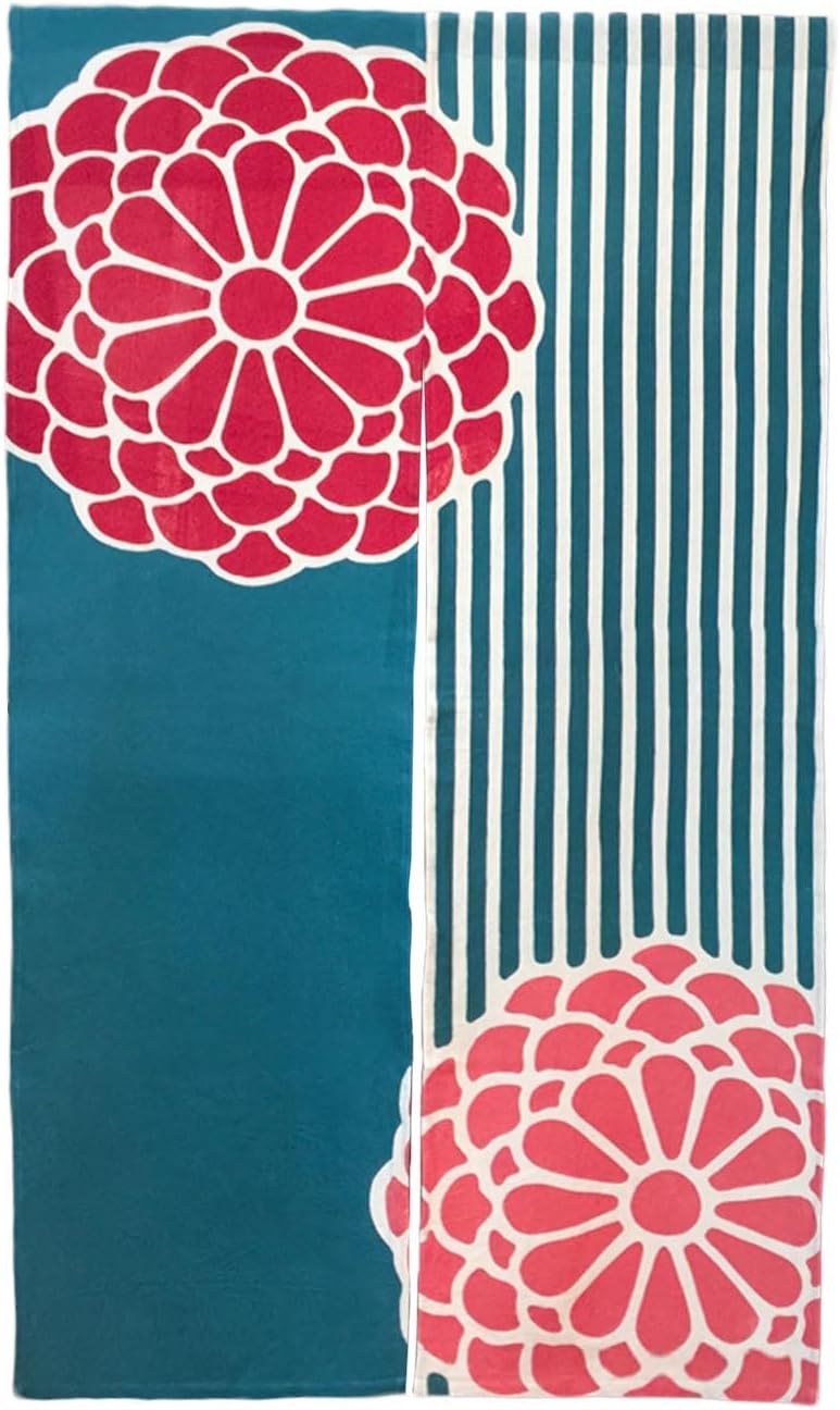 NeoConcept Japanese Noren Door Curtain 59 by 33.45" Printed Greeny Dahlia