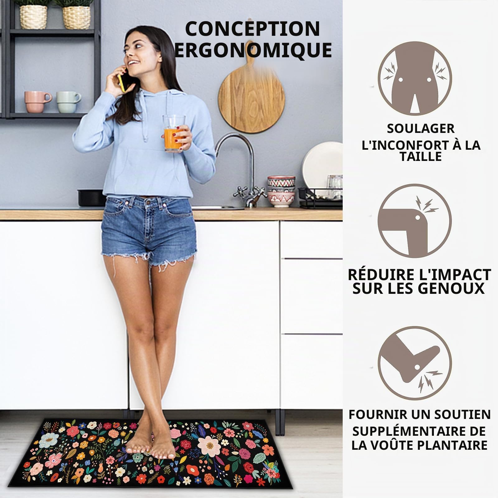 Tapis antidérapants de cuisine lavable anti-fatigue lot de 2 décoration maison