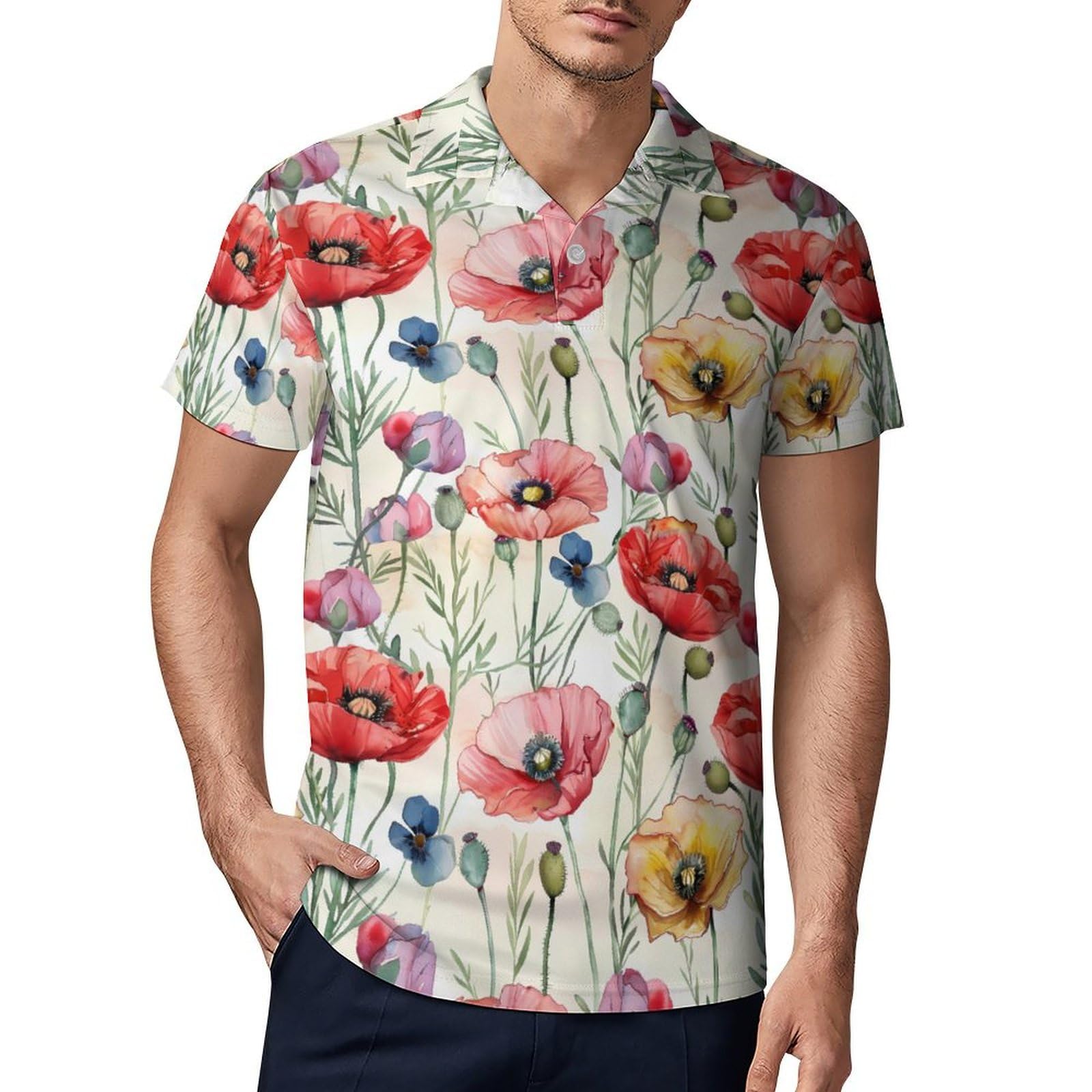 Poppy Flowers Novelty Men's Short Sleeve Shirts Funny Golf Tennis Work T-Shirt Sport Tee 2XL
