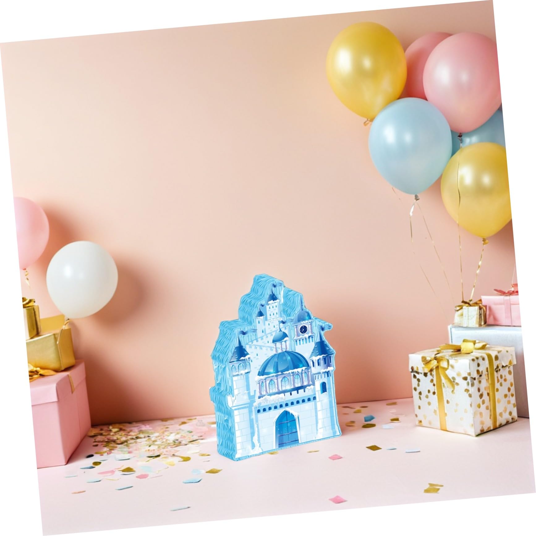 Beaupretty Schloss Piñata aus Papier mit Augenbinde und Fledermaus Konfetti Vielseitiger Süßigkeitenhalter und Spannendes Partyspiel für Kindergeburtstag im Winter und Prinzessinnenpartys