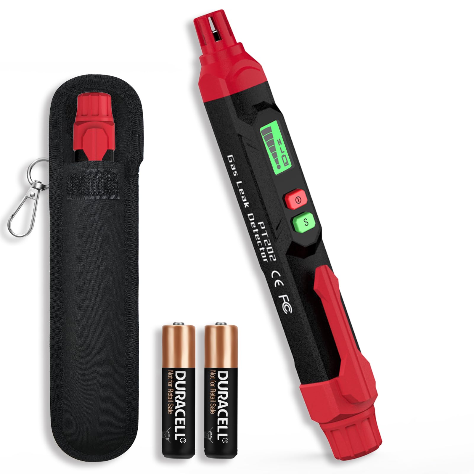 Rilevatore di fughe di gas, TECHAMOR PT202 Allarme portatile per fughe di gas naturale Individua le perdite di gas combustibili come metano, GPL, GNL, carburante, gas di fognatura (nero)