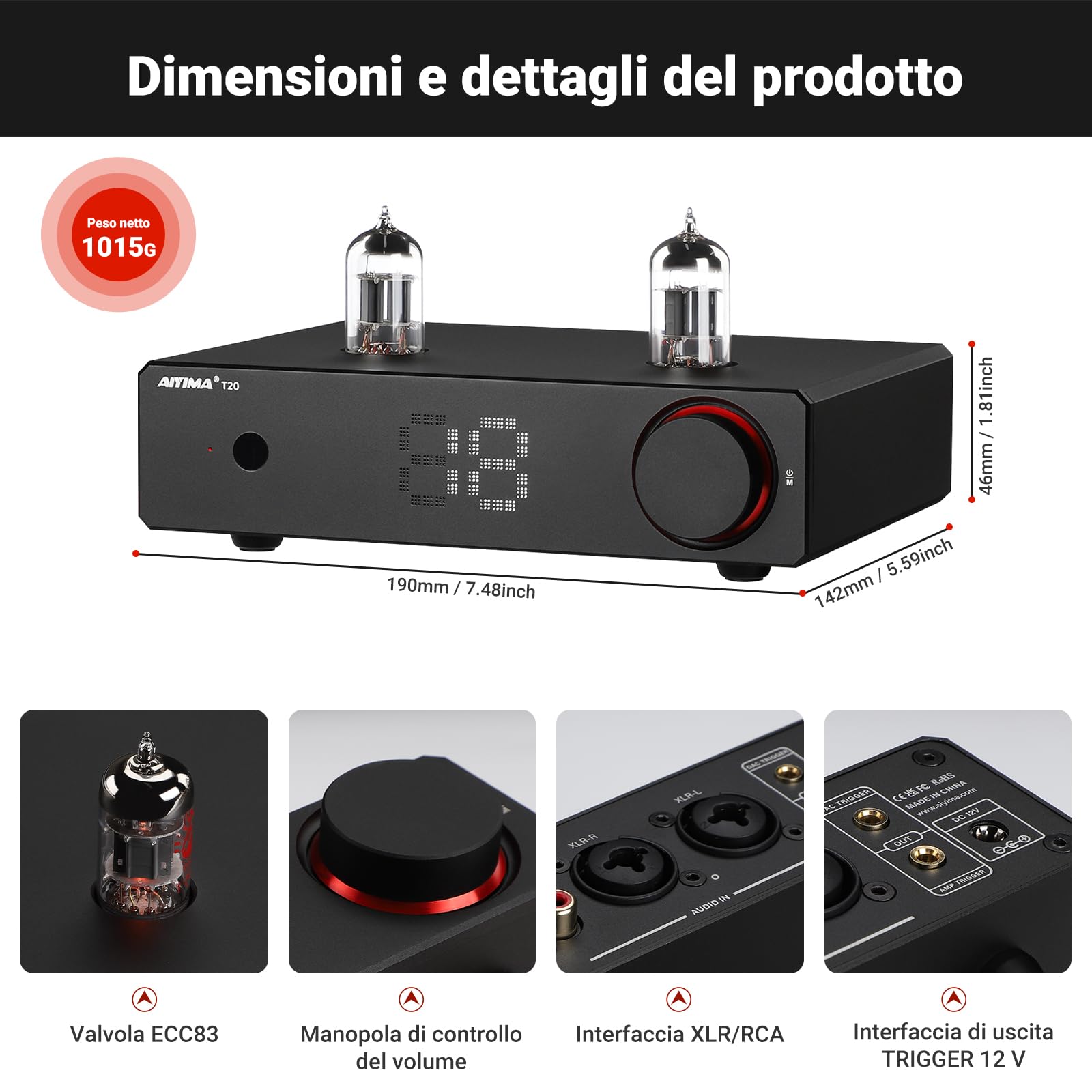 AIYIMA T20 Preamplificatore valvolare bilanciato LME49720 HiFi Home audio mini preamplificatore RCA XLR trigger 12V