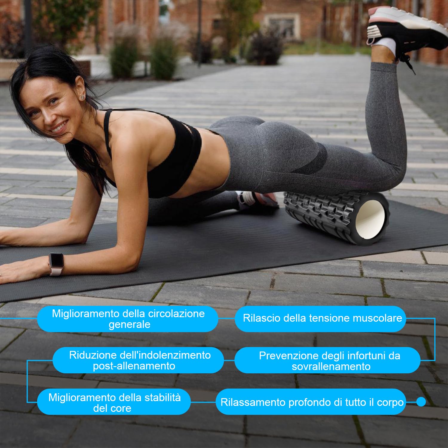 Foam Roller, Vylaier Rullo Massaggio Muscolare per Yoga, Pilates, Stretching, Roller Pilates Massaggio Gambe, Schiena e Braccia, essenziale per rilasciare le tensioni muscolari - 33x14cm
