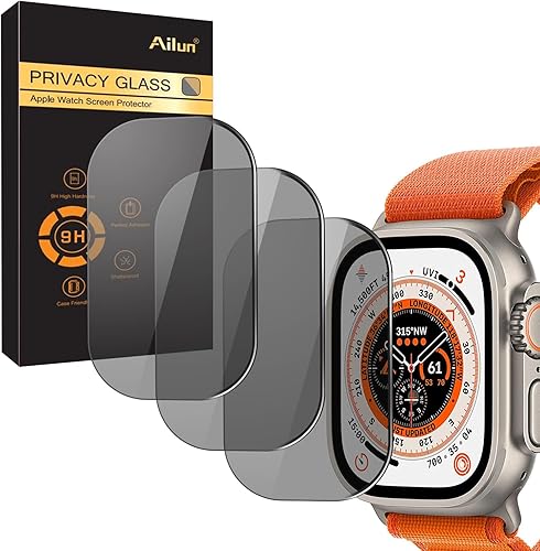 Ailun Protector de pantalla de privacidad para Apple Watch Ultra 2, película de vidrio templado, antiarañazos, alta definición, sensible al tacto,