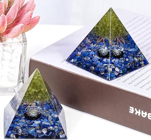 Miniatura 5 de mookaitedecor Pirámide de orgón de árbol de la vida de peridoto con piedras pulidas de lapislázuli y bola de cristal de cristal, generador de