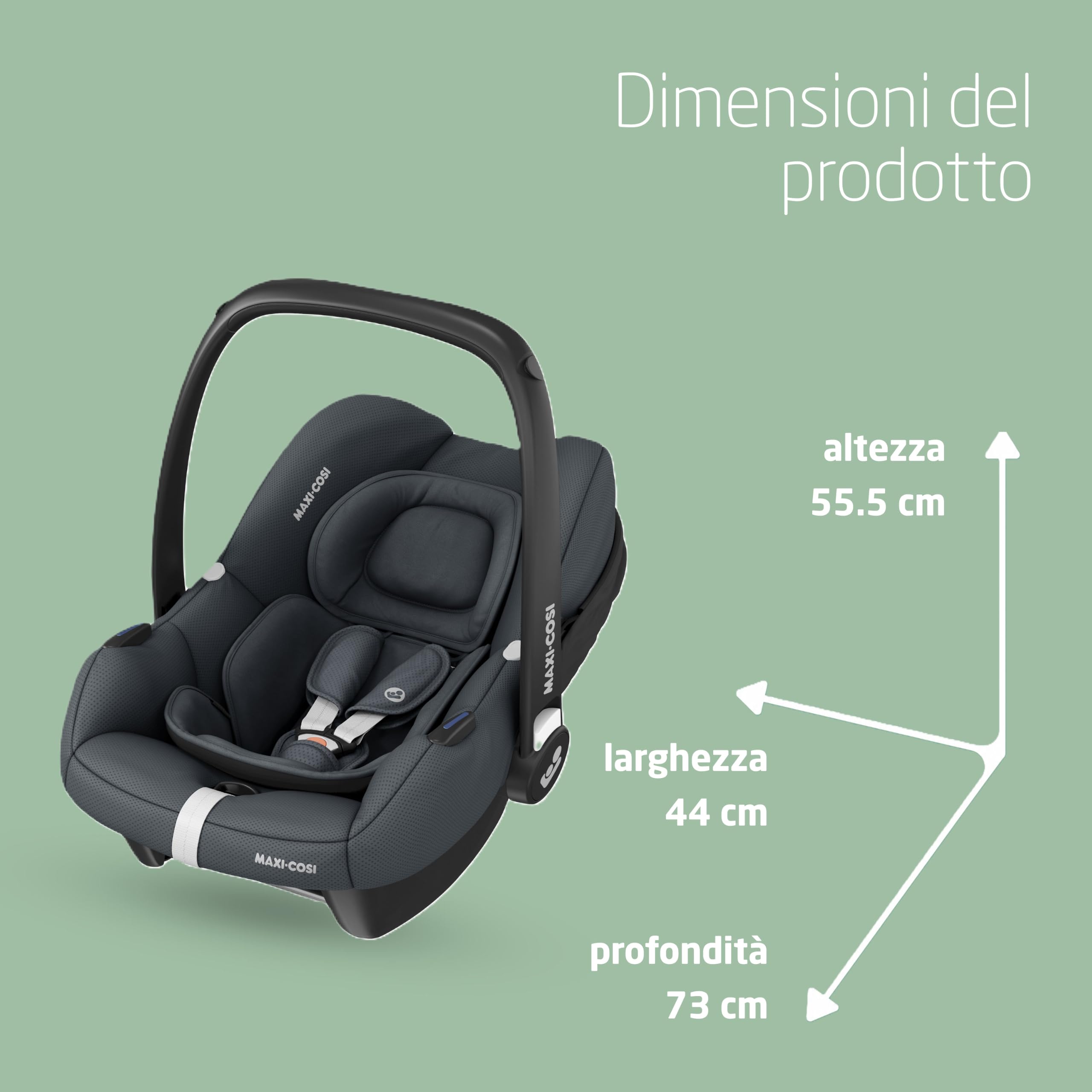 Maxi-Cosi CabrioFix i-Size, Seggiolino auto neonato, 0-12 mesi, 0-12 kg, Seggiolino auto Isofix leggero (3,2 kg), Capottina ampia, Seduta ultra imbottita, Riduttore Neonato, Essential Graphite