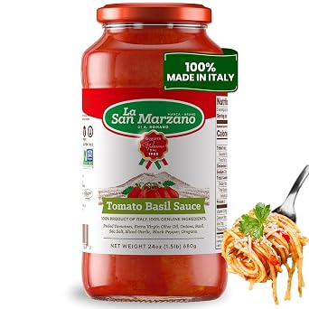 La San Marzano Tomato Basil Sauce, 24 oz, Pasta Sauce Made in Italy, All Purpose Tomato Premium Quality, All Natural, Mediterranean Diet, Non GMO, Vegan, Gluten Free