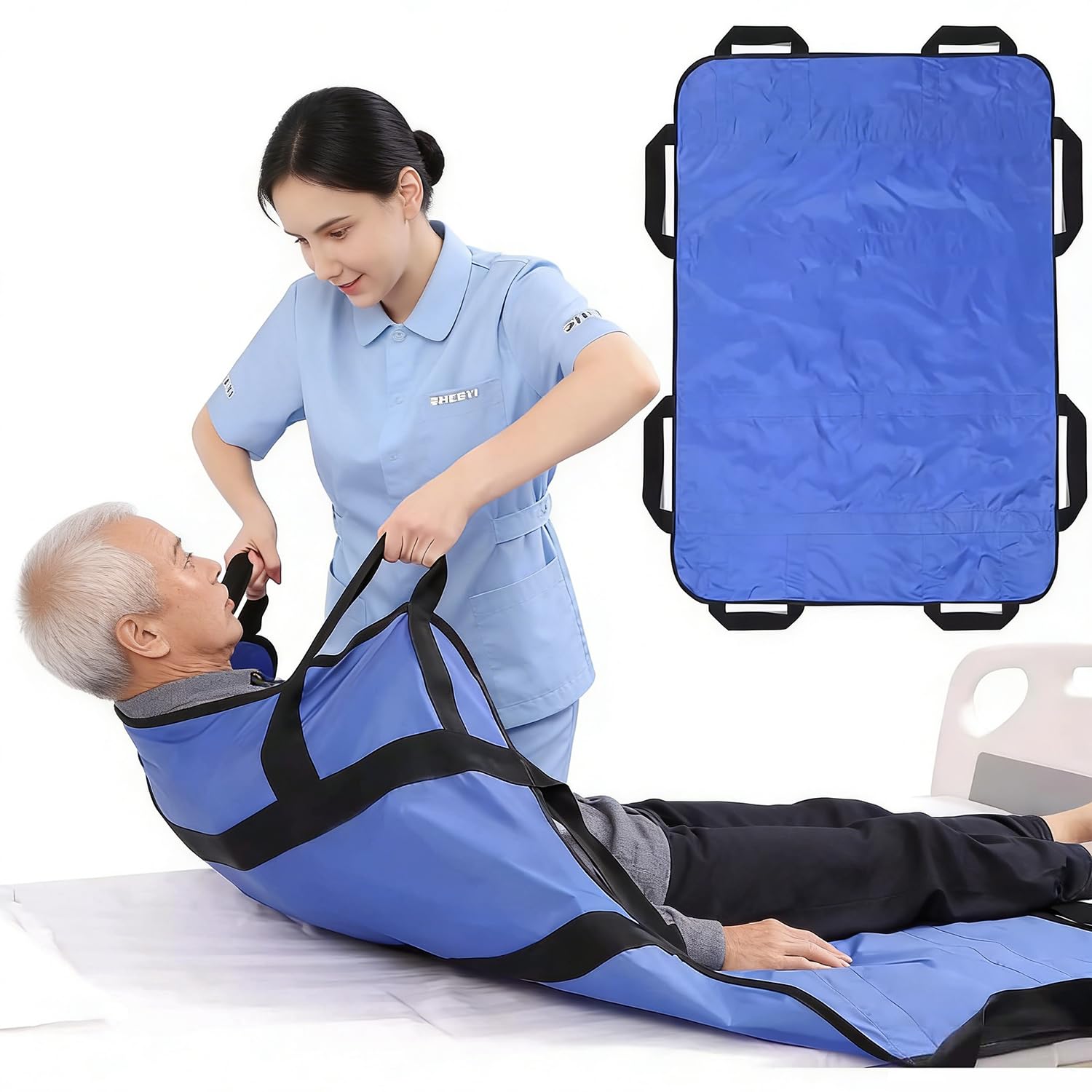 Tabla De Transferencia De Pacientes, Sábana Deslizante Para Pacientes, Tabla De Transferencia De Pacientes Reutilizable Lavable, Manta De Transferencia Para Mover y Levantar Pacientes (azul)