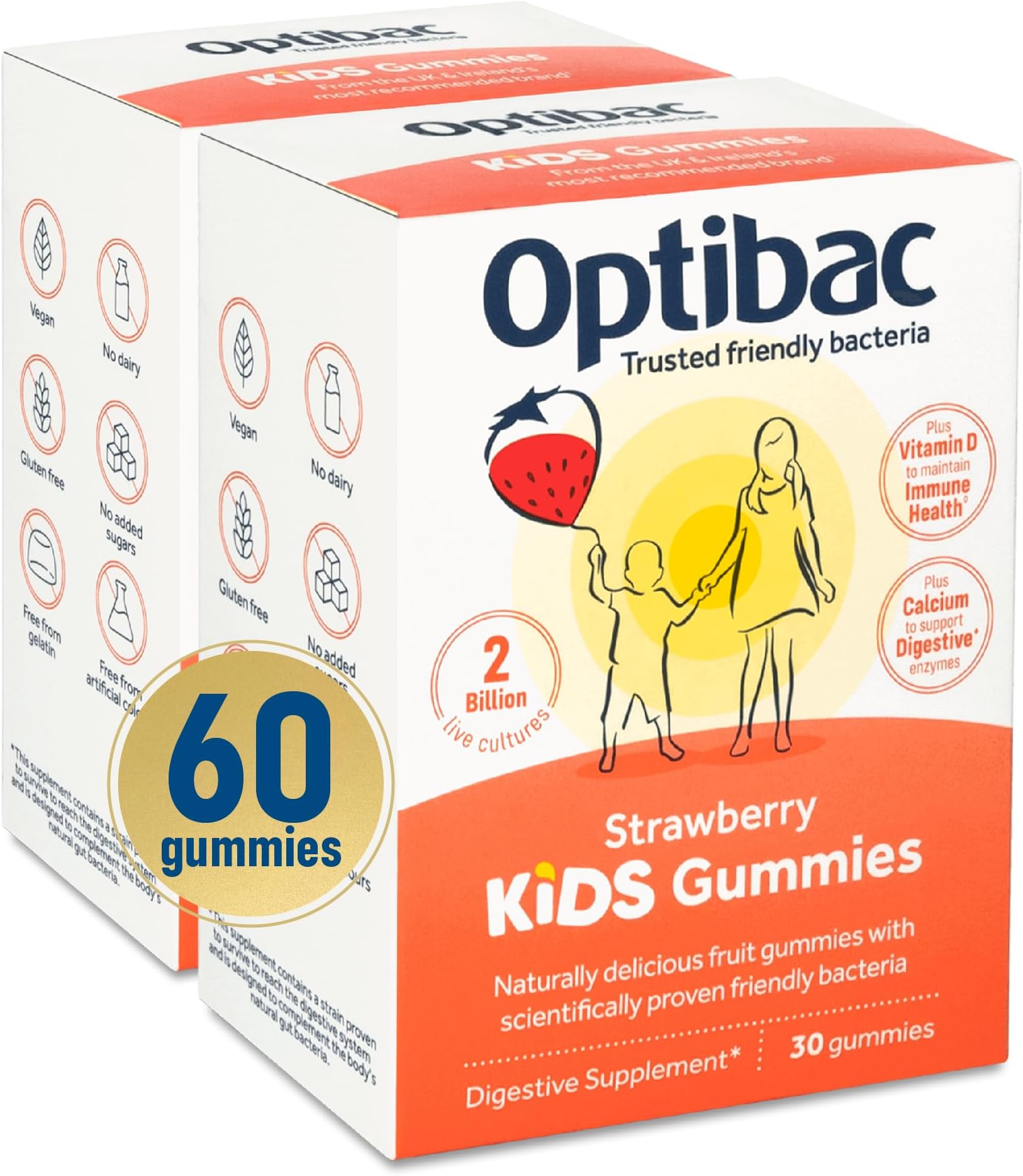 Kids Probiotic Gummies - Vitamin D & Calcium for Immune Support & Gut Health - Most Trusted By Parents - 60 Vegan Gummies