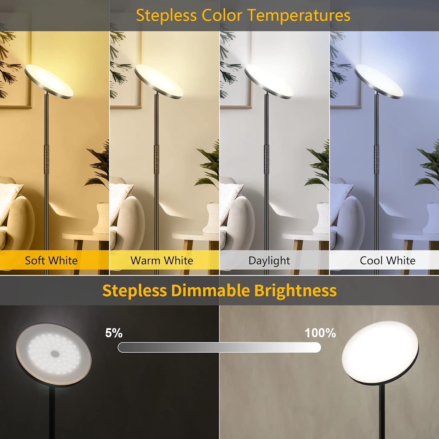3000LM CW Floor Lamp + 36W RGBCW Floor Lamp 2700K-6500K with Remote Control